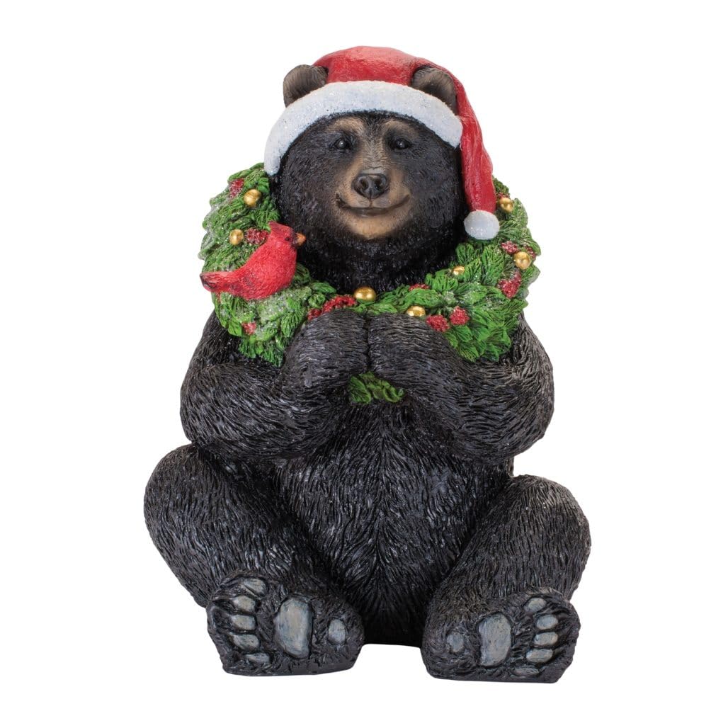 Bear w/Santa Hat and Wreath 7H Resin