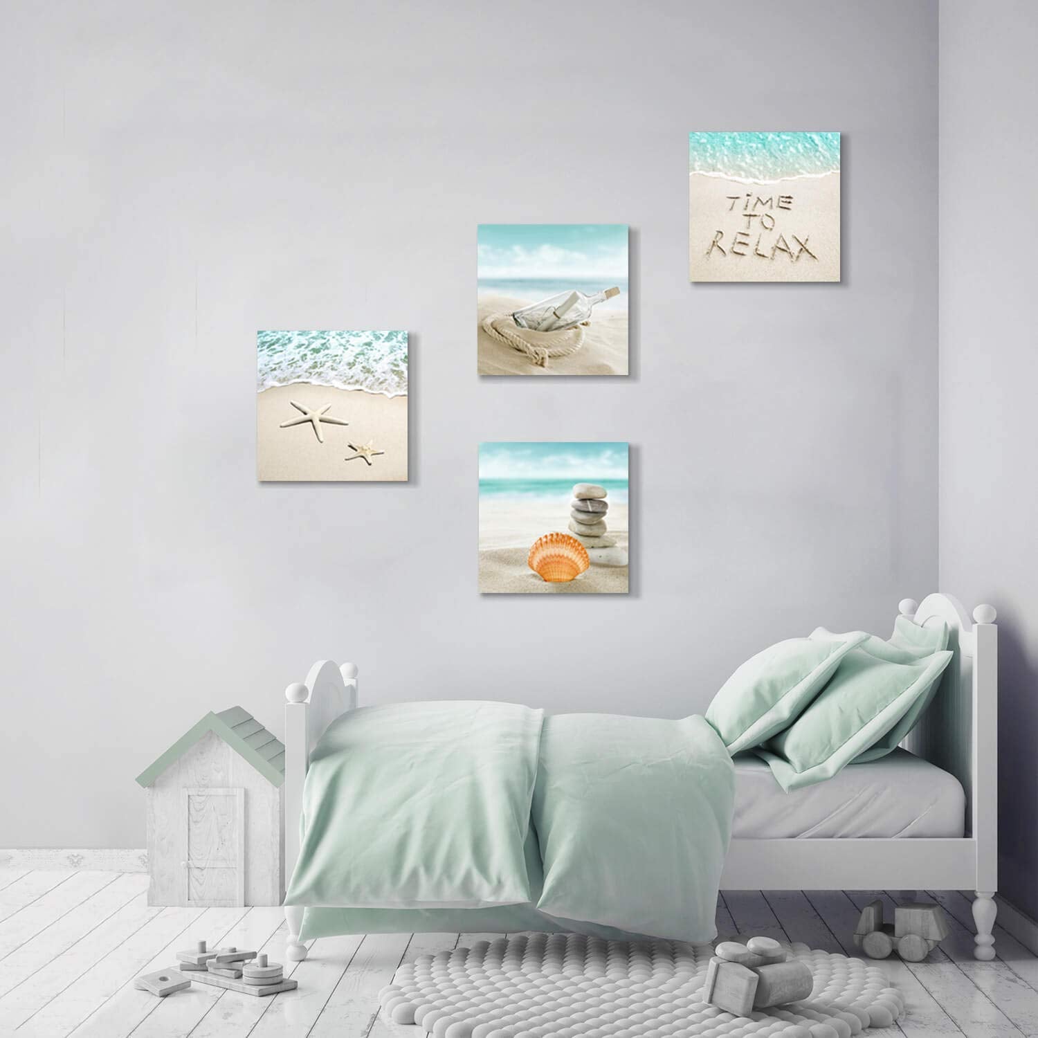 Utop-Art Seashell Beach Pictures Canvas Wall Art For Bathroom Drift Bottle & Seashells On The Beach Pictures Canvas Print For Ba