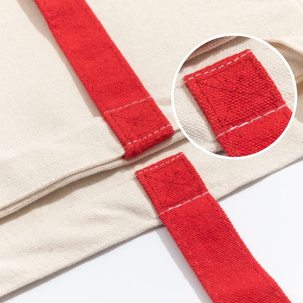 Azuca Heavy Duty 12 Oz Cotton Canvas Bag With Bottom Gusset Grocery Beach Shopping Bag 17X14X4 Inches (Red - 12 Pack)