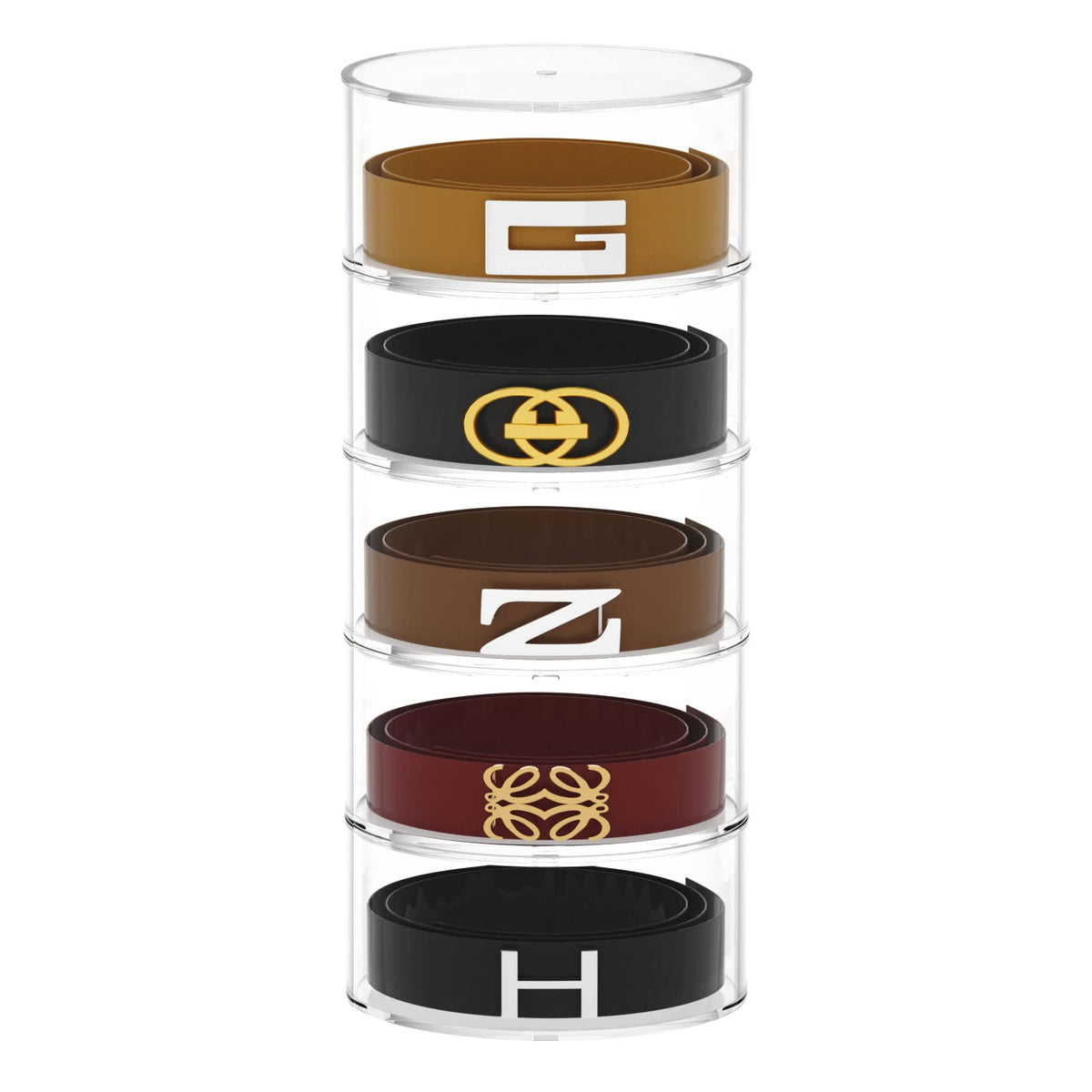 Femeli Belt Organizer, Acrylic Display Case With 5 Layers Storage Holder For Belt, Watches And Other Accessories