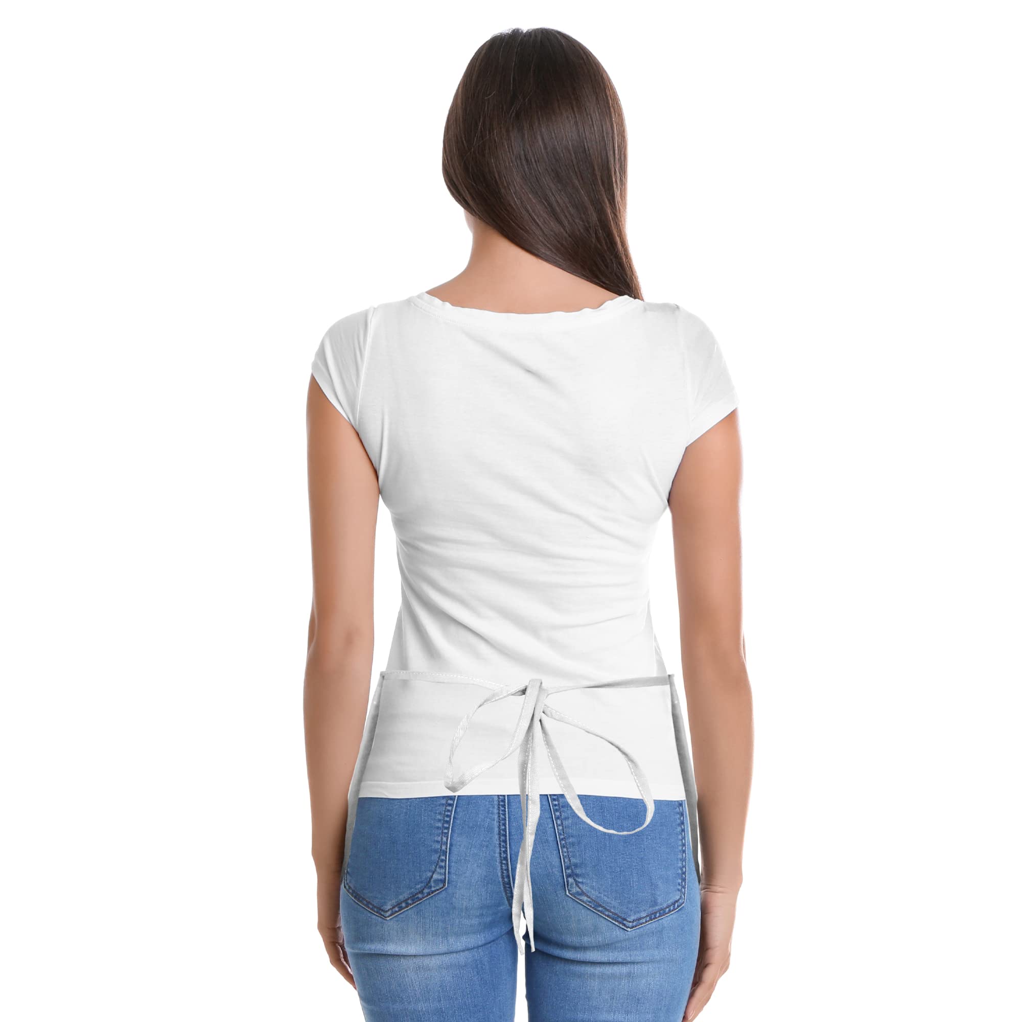 Dalix Waist Aprons Commercial Restaurant Home Bib Spun Poly Cotton Kitchen (3 Pockets) In White