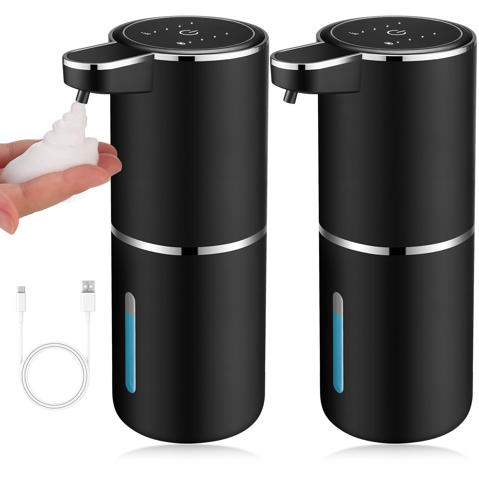 2 Pack Automatic Soap Dispensers,13.4Oz/380Ml Usb Touchless Automatic Foaming Soap Dispenser,Rechargeabled Wall Mounted Smart So