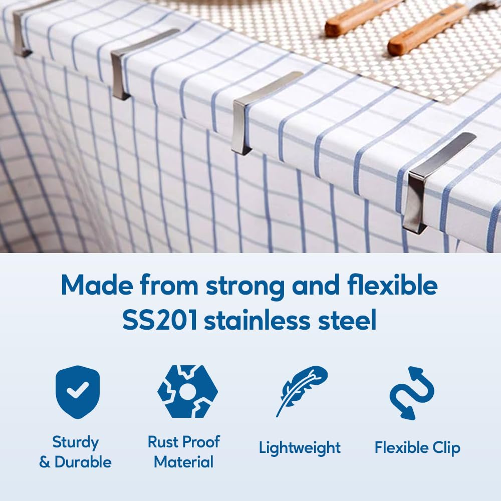 Protensils 12 Pcs Picnic Tablecloth Clips For Outdoor Tables - Stainless Steel Table Cloth Clip, Fits For 2.5    Thick Tables, M