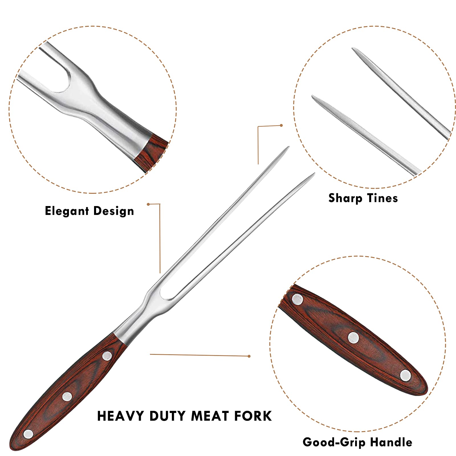 Vojaco Carving Fork, Metal Fork, 12 Inch Long Cooking Fork With Wooden Handle, Heavy Duty Stainless Steel Kitchen Serving Grill