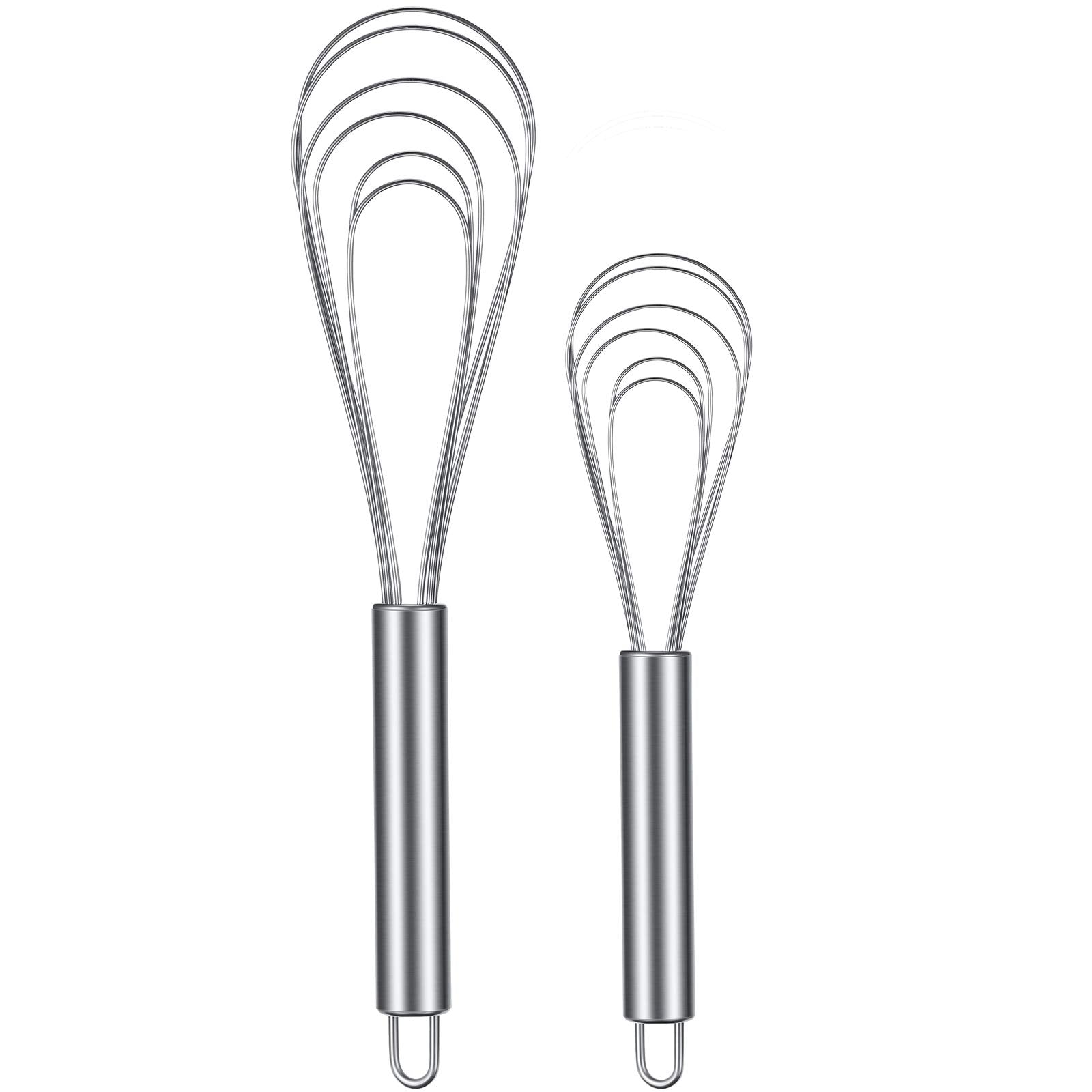 Patelai 2 Pieces Flat Whisk Stainless Steel Flat Wire Egg Whisk Set 8 Inch And 10 Inch Portable Kitchen Sauce Whisks For Cooking