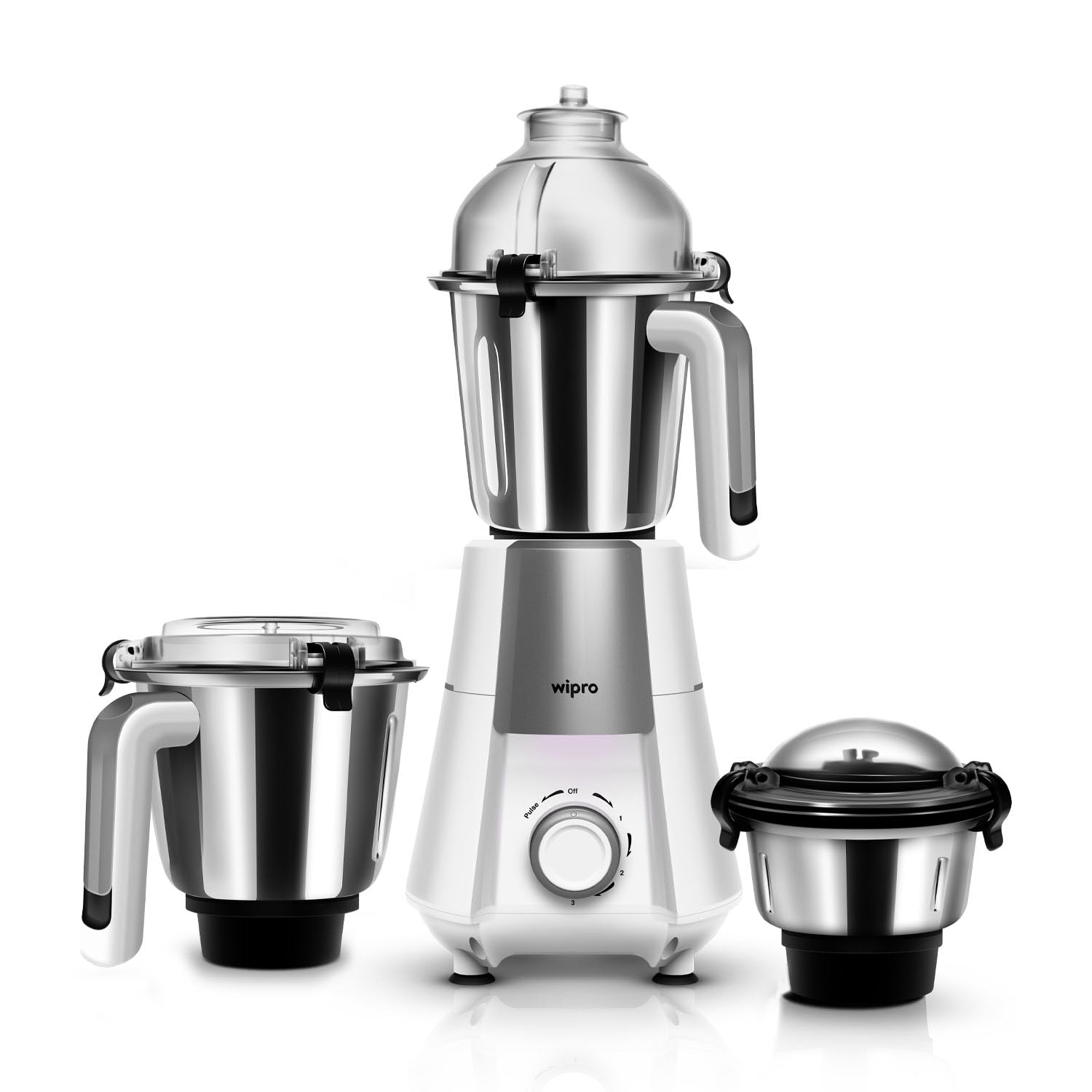 Wipro Elato Divine Fmg 212 800 Watt Mixer Grinder With 3 Jars, Heavy Duty 100% Copper Ball Bearing Motor With 5 Year Warranty,Su