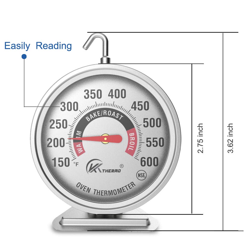 Kt Thermo Oven Thermometer150-600F, Oven Grill Fry Chef Smoker Analog Thermometer Instant Read Stainless Steel Kitchen Cooking T