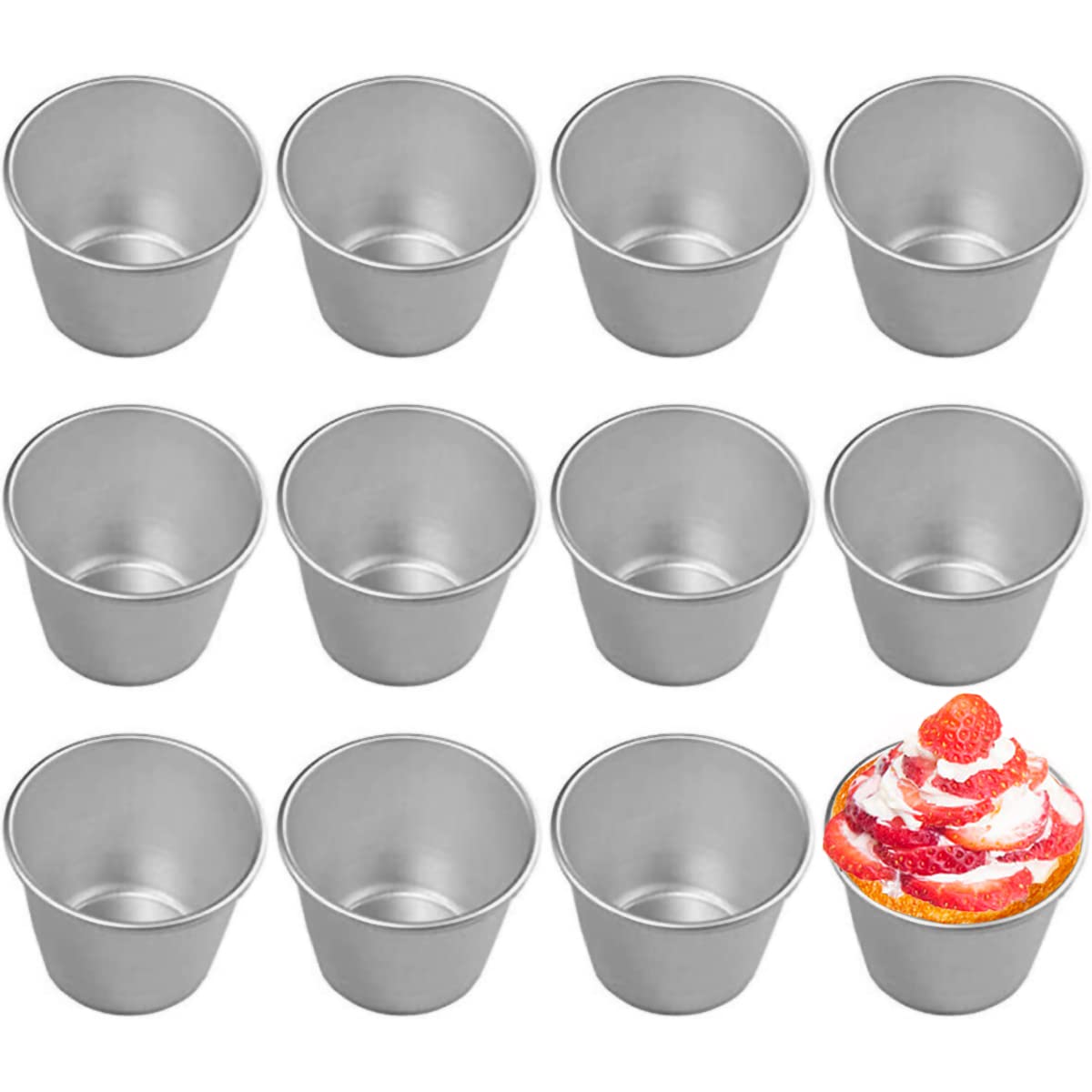 Frigiire 12 Pieces Pudding Molds For Baking Single Muffin Tin Cupcake Tin Ramekins Cups Nonstick Souffle Darioles Mould Aluminum