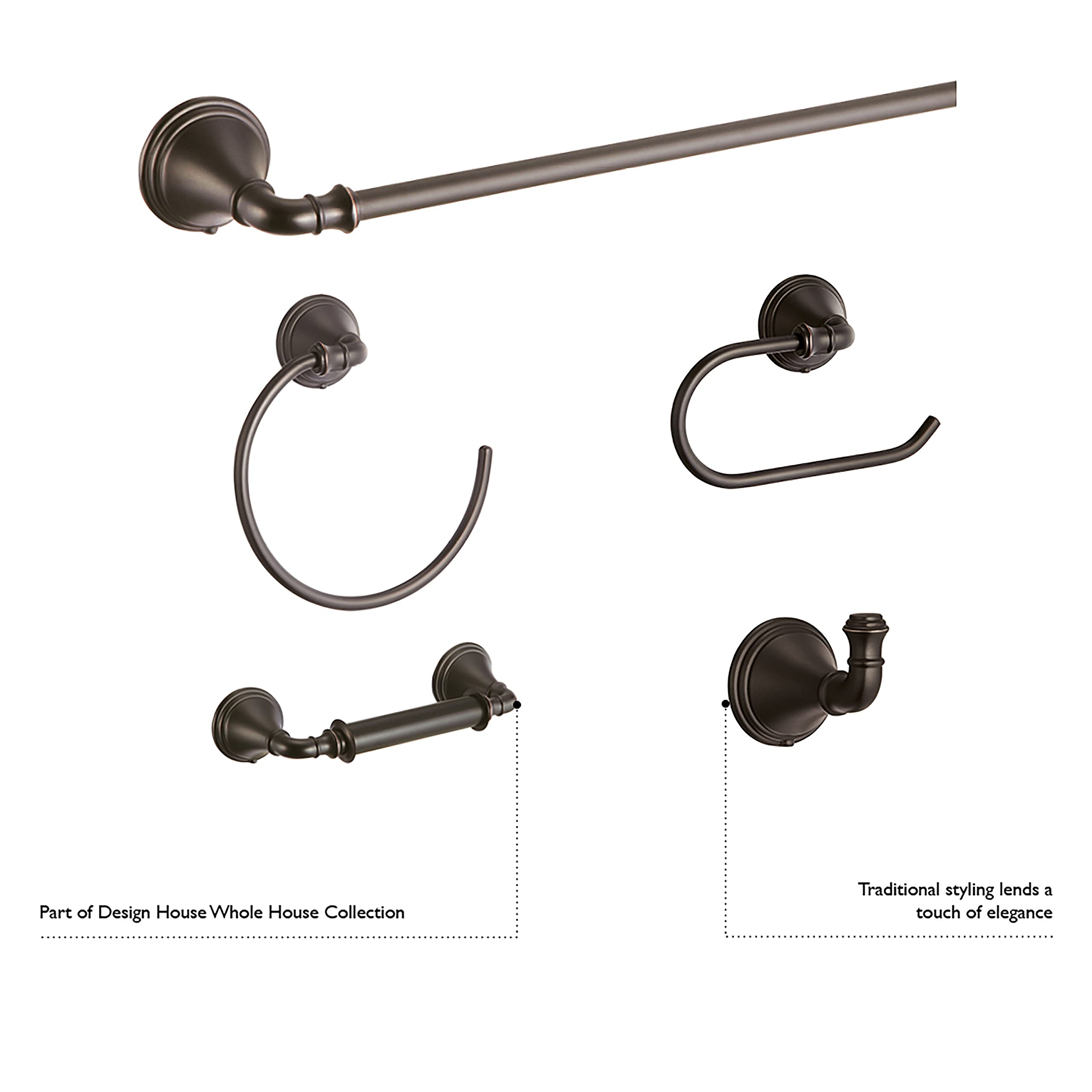 Design House 560037 Eden Bathroom Wall Mounted Towel Bar, Oil Rubbed Bronze, 24-Inch