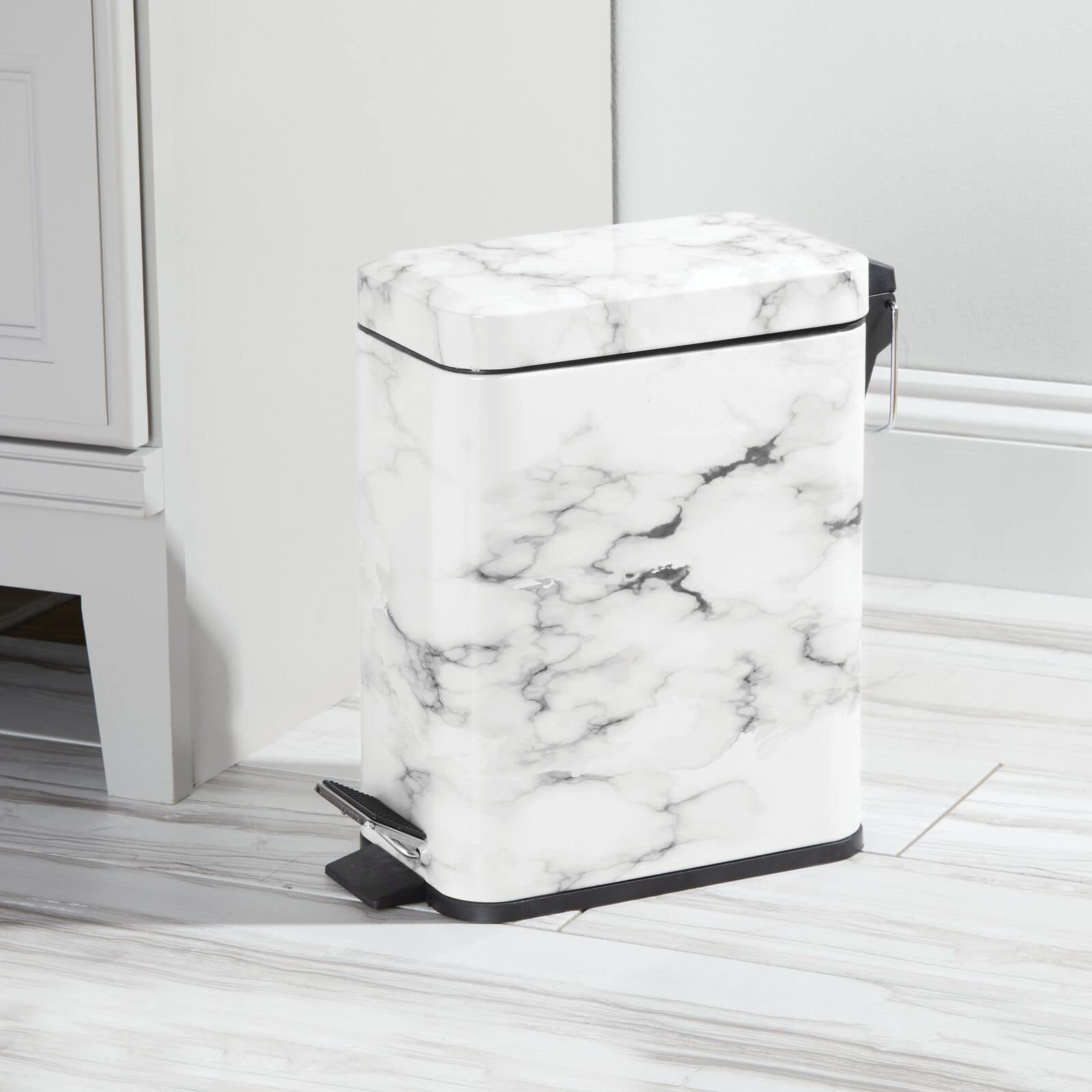 mDesign Small Modern 1.3 Gallon Rectangle Metal Lidded Step Trash Can, Compact Garbage Bin with Removable Liner Bucket and Handl