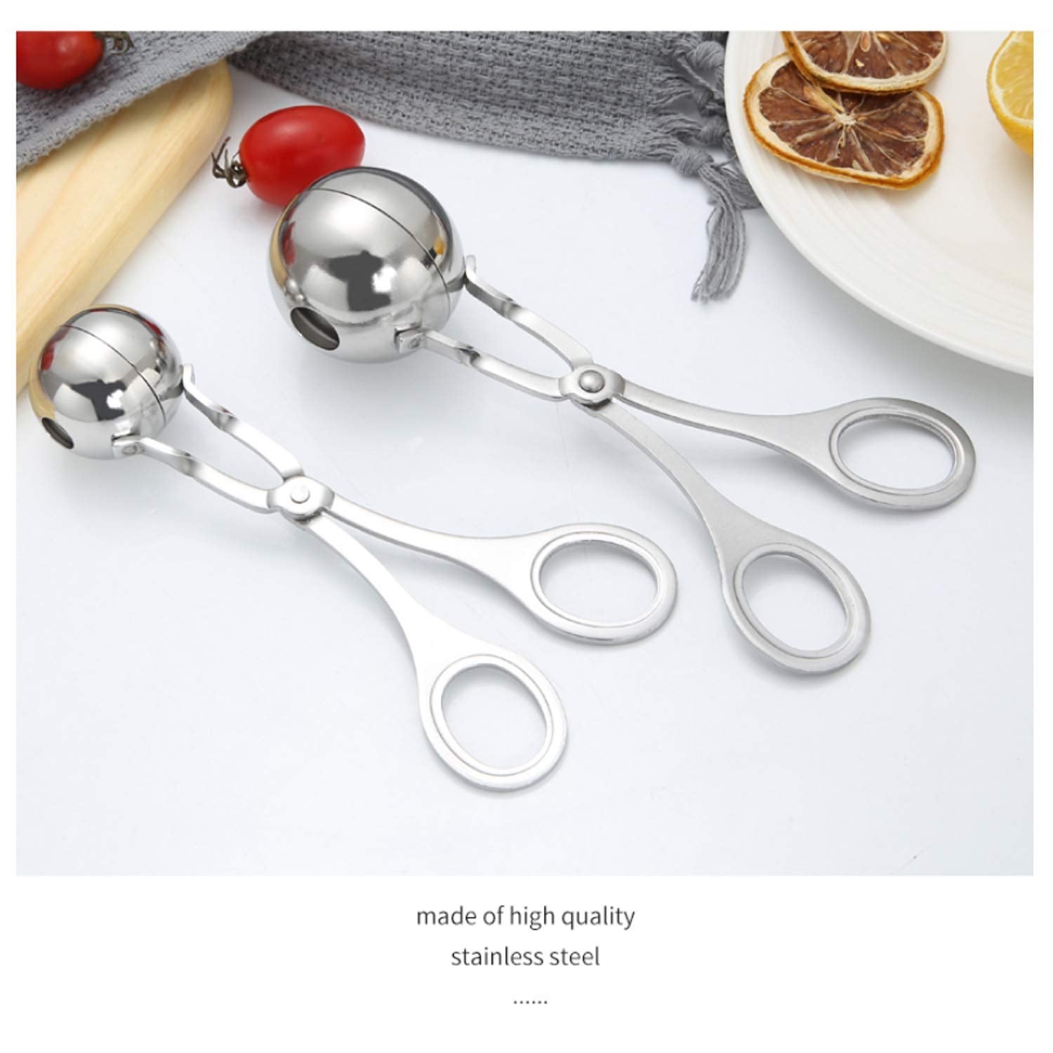 Leefone 2 Pcs Stainless Steel Meat Baller Tongs, Meatball Scoop Maker For Meatball, Cake, Ice Cream, Melon Fruits, Kitchen Tool,