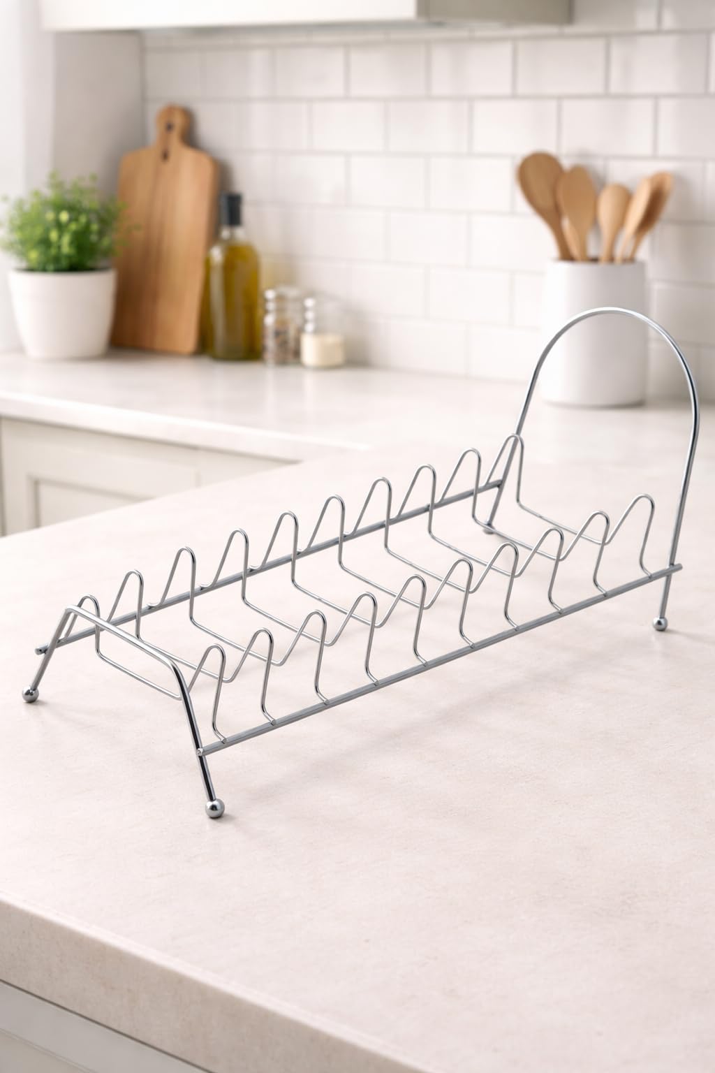 Habb Stainless Steel Dish & Bakeware Rack  Space Saving Organizer For Kitchen Cabinets  Holds 10 Plates  Drying Stand For Pla