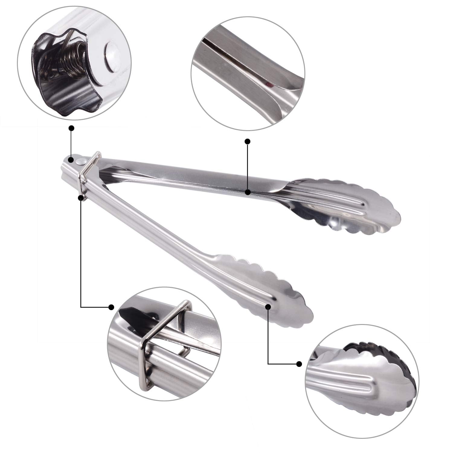 HINMAY Mini Stainless Steel Serving Tongs Small Tongs for Serving Food Cooking Salad Grilling (7-Inch 3 Pieces)