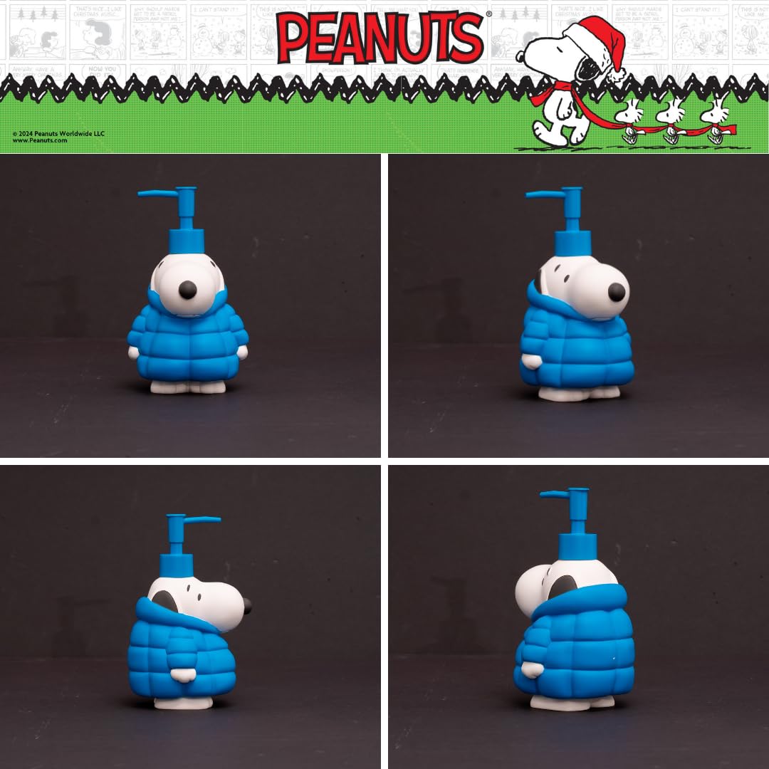 Peanuts Snoopy Puffer Coat Holiday Christmas Soap/Lotion/Hand Sanitizer Resin Pump Dispenser, 17.24 Ounces, (Officially Licensed