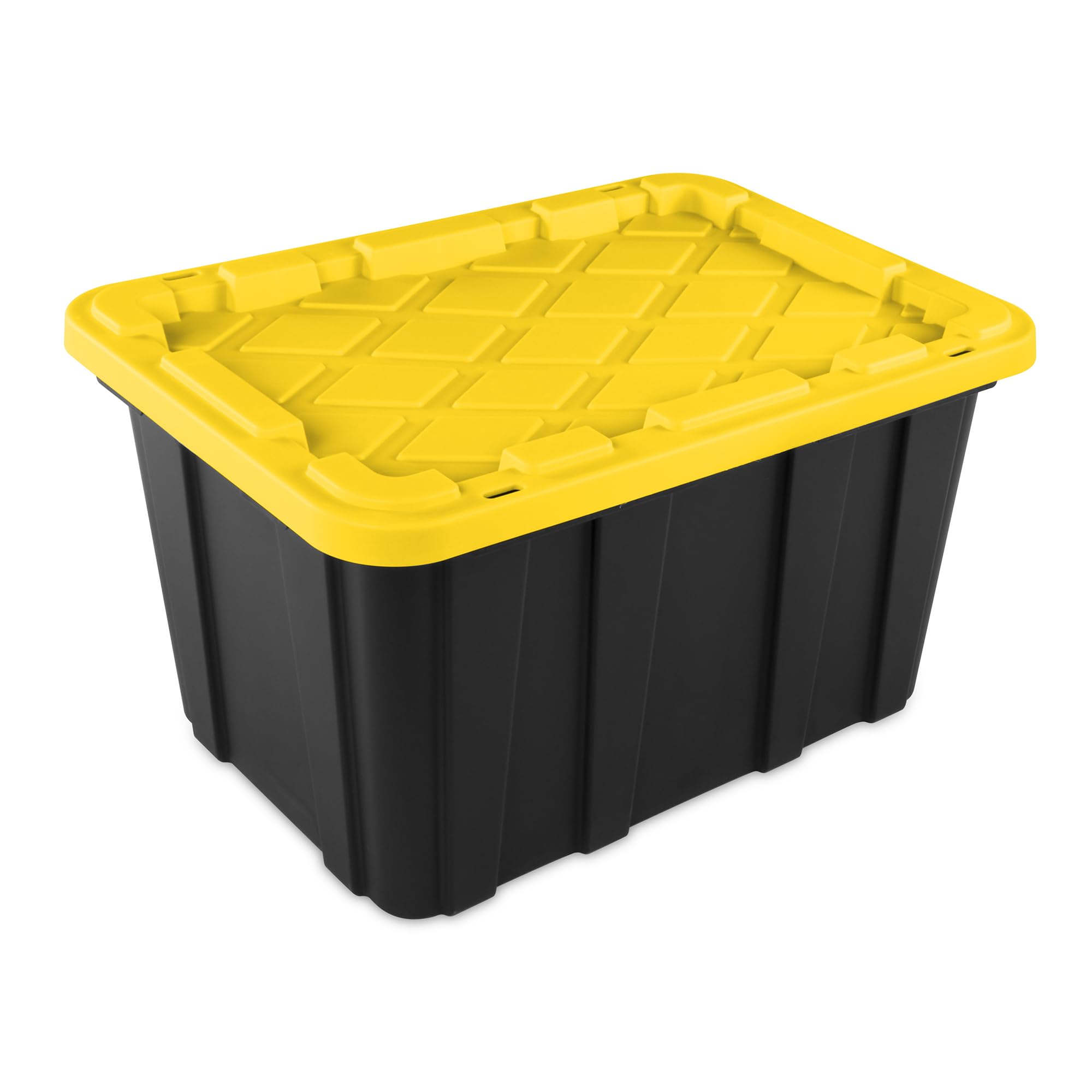 Sterilite 6-Pack Stackable Storage Bins, Heavy Duty Totes W/ Lids, 27 Gallon, Black/Yellow