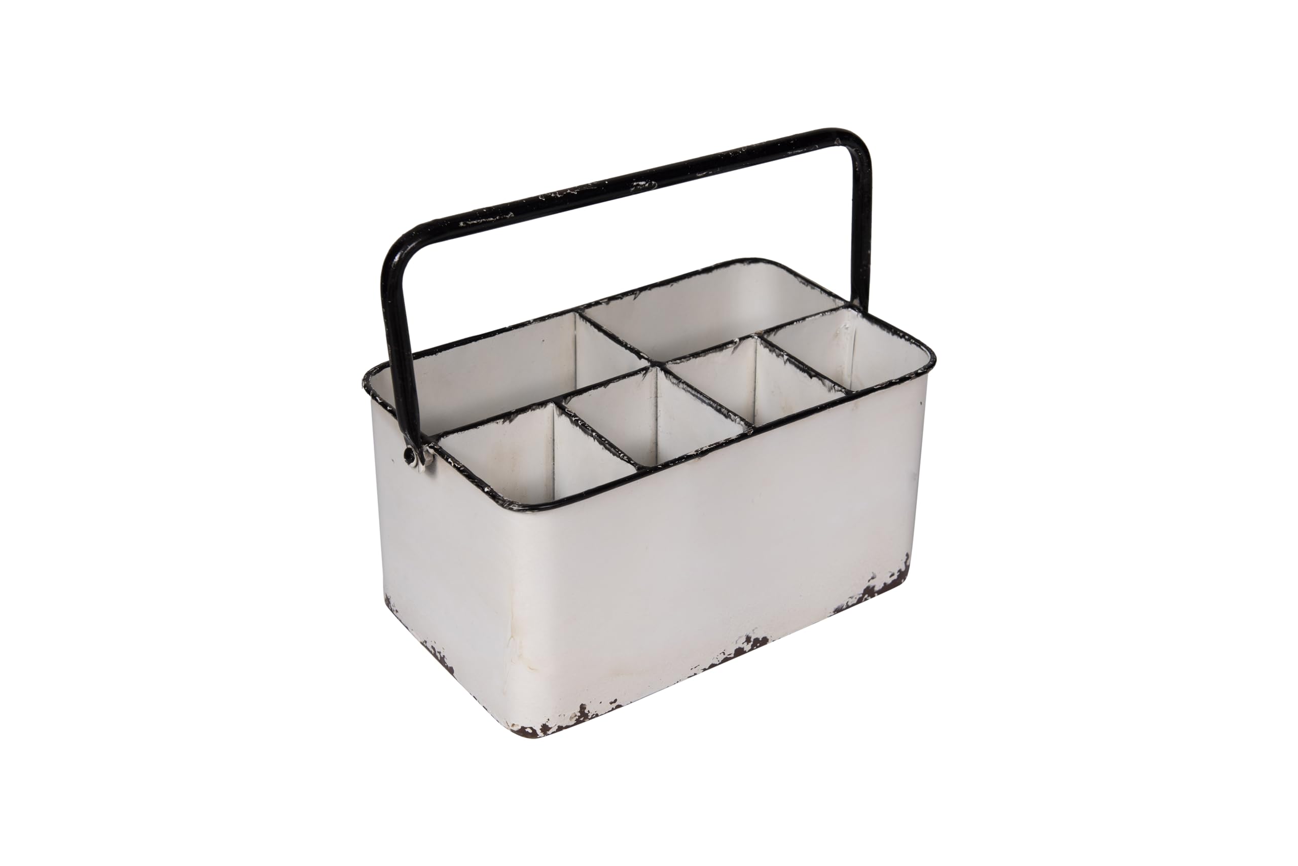 Creative Co-Op Distressed White Metal Caddy With 6 Compartments