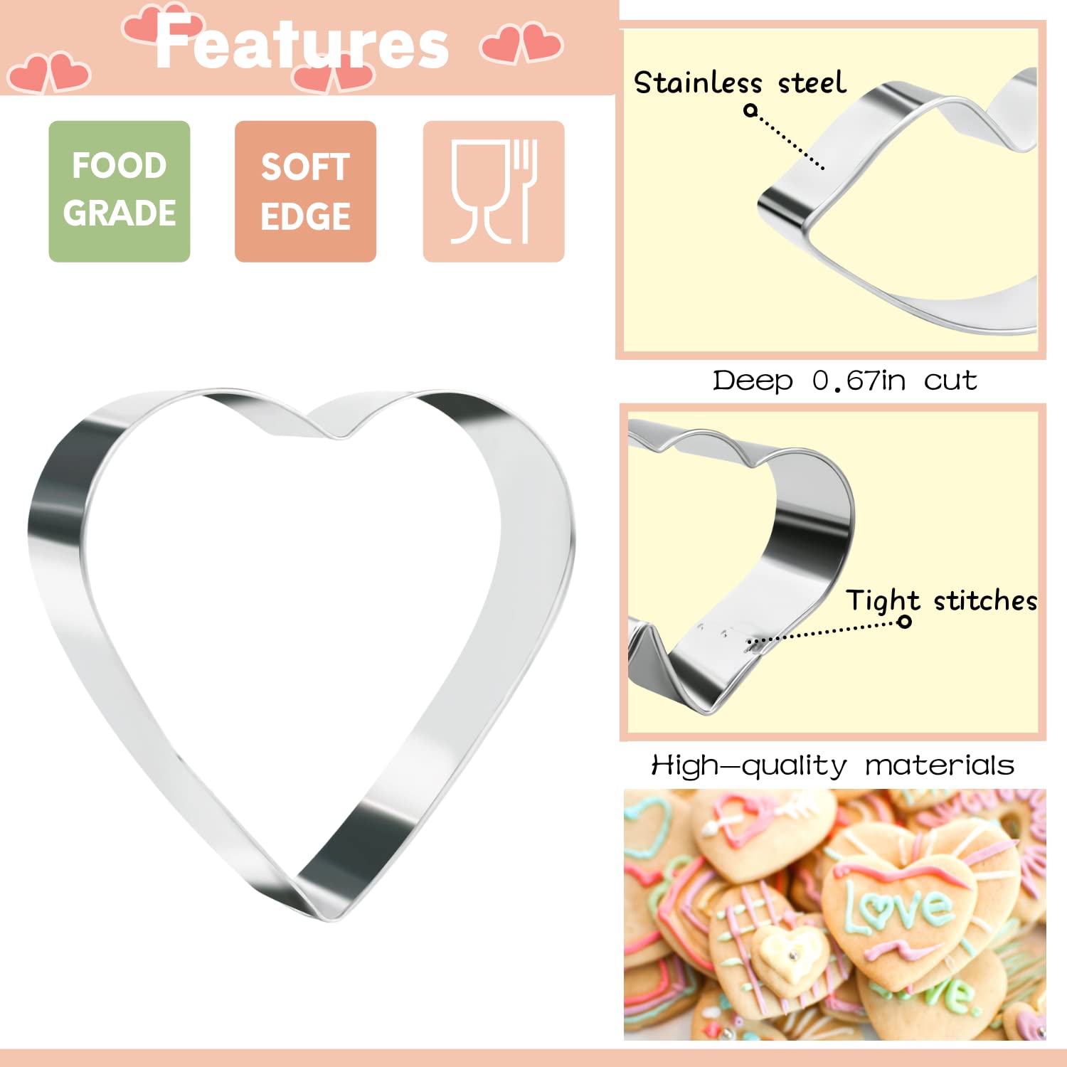 Kaishane Valentine'S Day Cookie Cutter Set-Lips, Double Heart, Heart, Letter X,Letter O-5 Pieces Wedding Valentine Day Fondant P