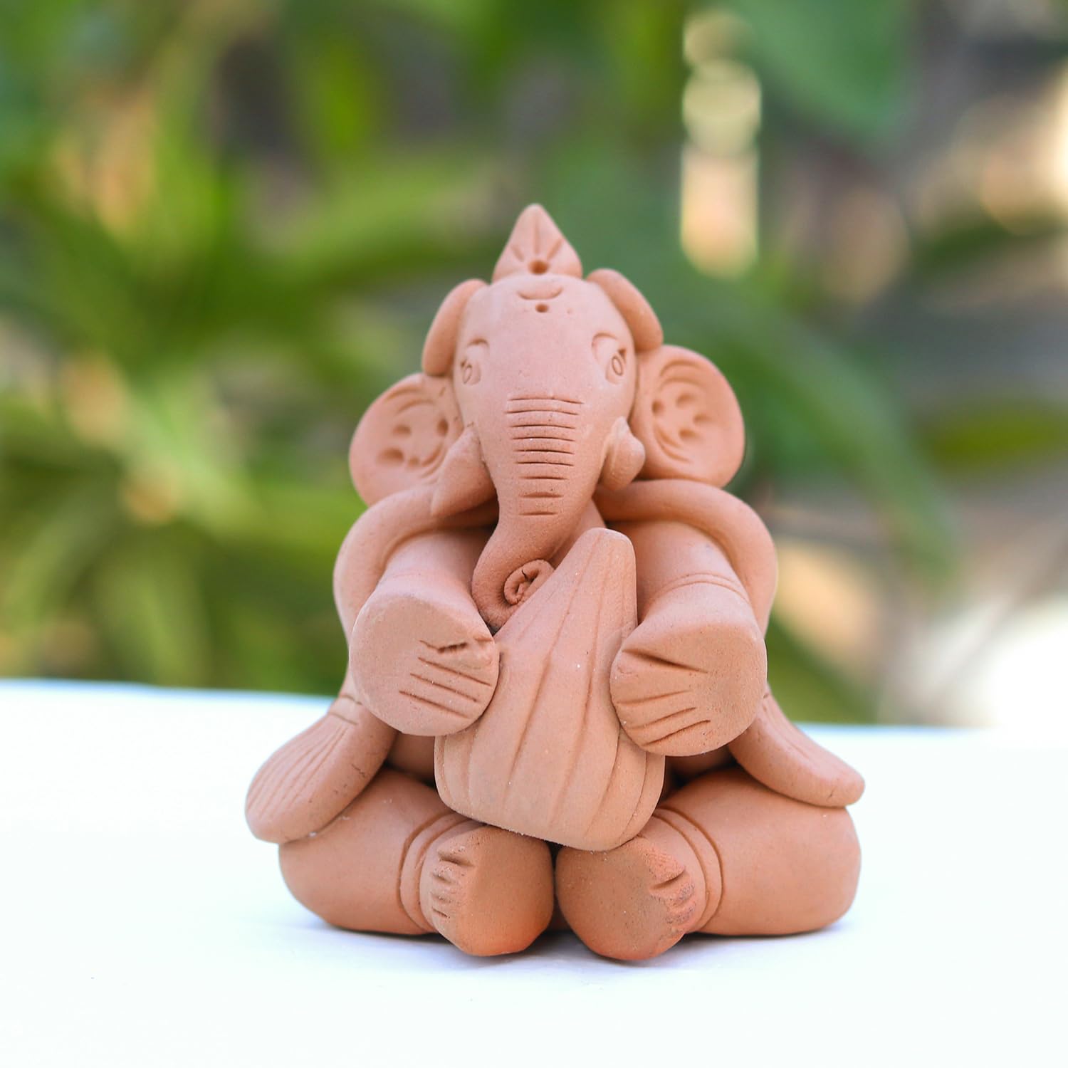 A Karveer Crafts Terracotta Clay Ganesh Idol Handmade For Home Decorative Showpiece/Gift/Office Table Wear