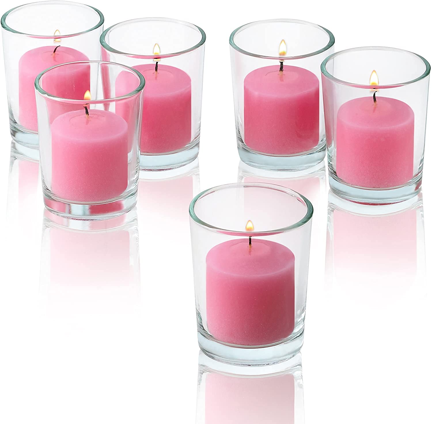 MOWIN Votive Candles Unscented Smokeless Wax Candles Set of 6 Votive Glass Candle Home Decor Small Candle 8-9 Hour (Pink Votive