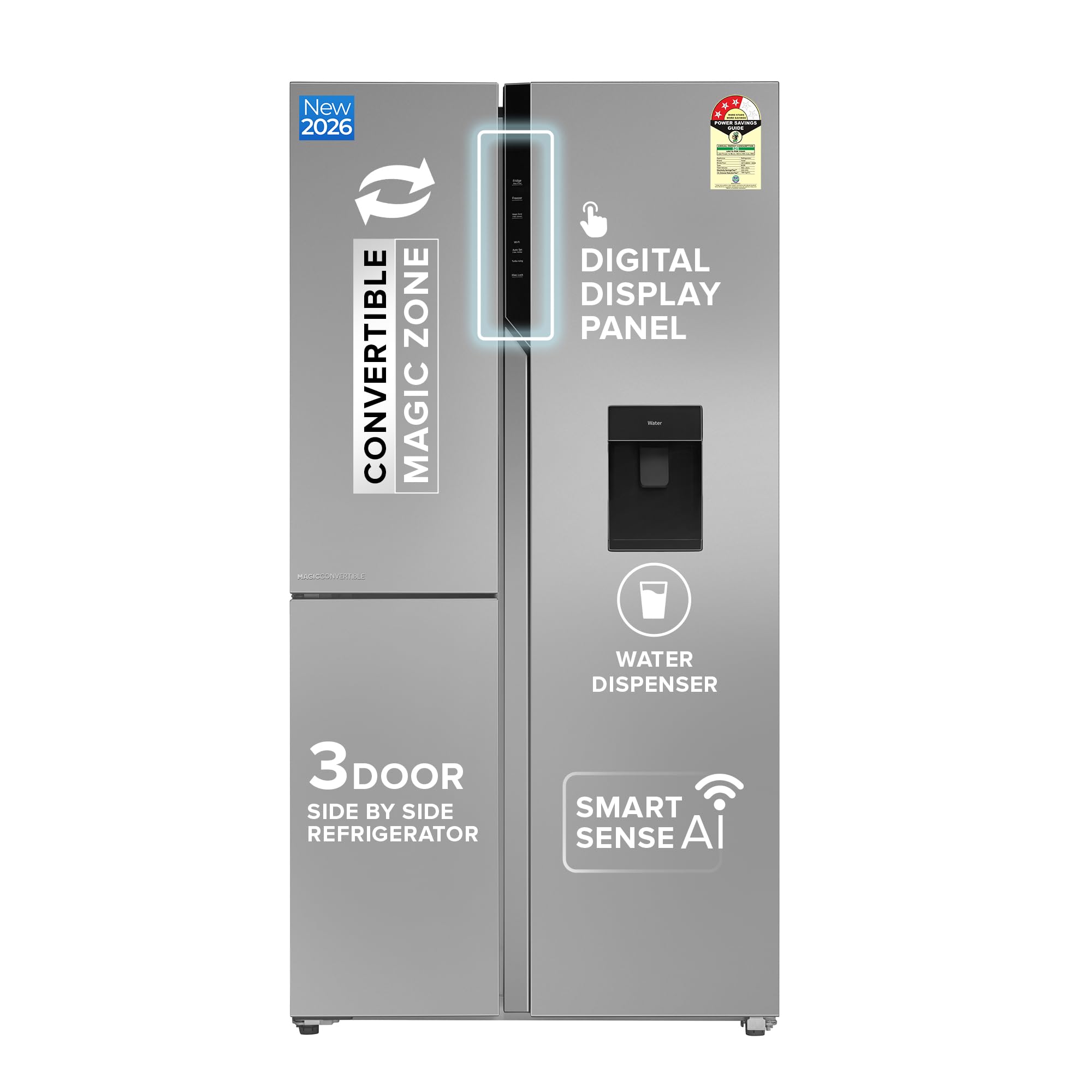 Haier 592L 3Star 3Door Water Dispenser Side By Side Frost Free Refrigerator|Convertible|WiFi|Inverter|Digital Display Panel|De
