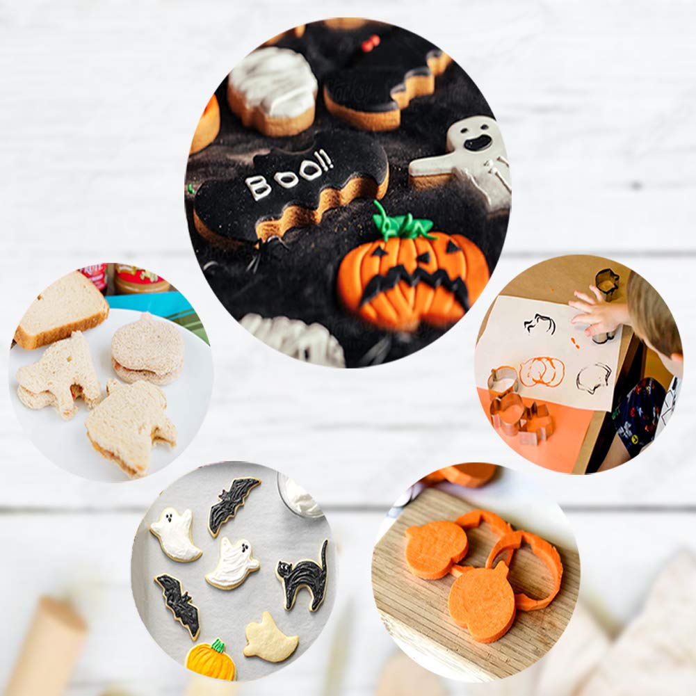 Halloween Cookie Cutters - 5 Pieces Cookie Cutters Shape - Pumpkin, Bat, Ghost, Cat And Witch Hat Shapes For Halloween Food Part