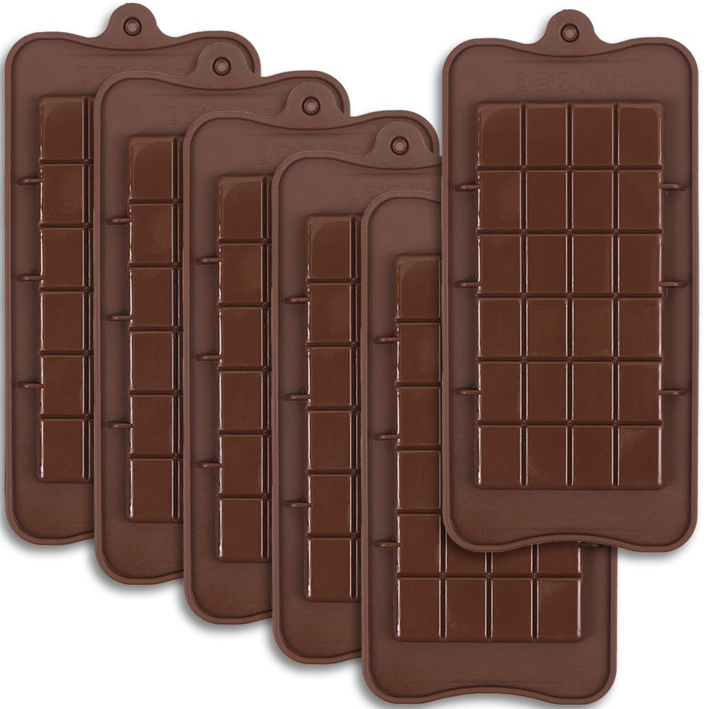 Newk Chocolate Silicone Molds, Break-Apart Candy And Energy Bar Silicone Molds, Pack Of 6