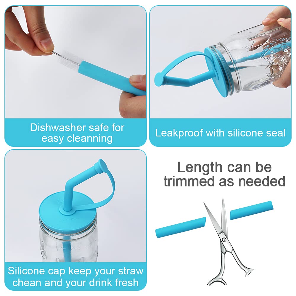 Sophico Silicone Mason Jar Lids With Straw/Silicone Stoppers/Clean Brush, For Wide Mouth Mason Jar,4 Pack(Containers Not Include