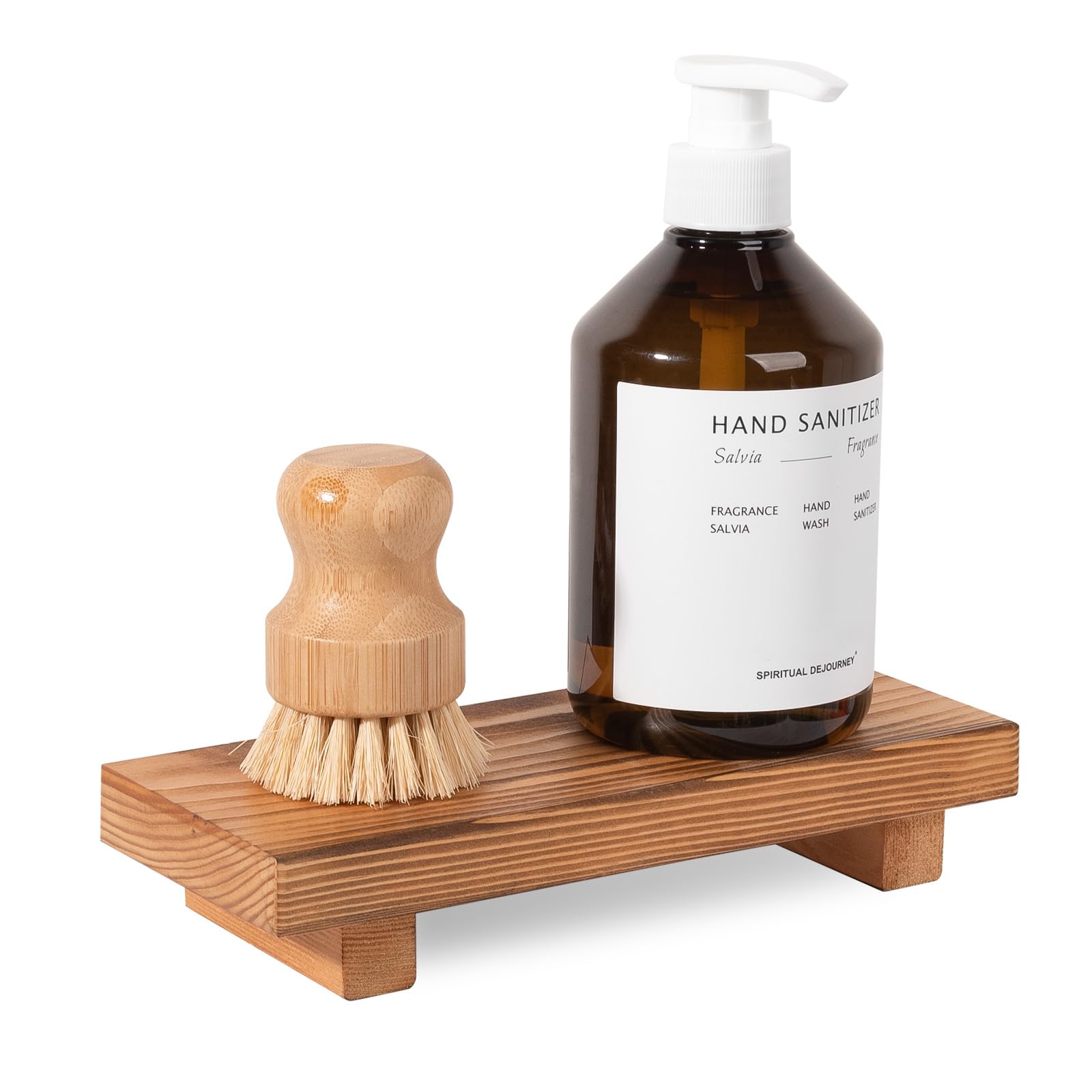 Bathroom Counter Organizer Wood Pedestal Stand Farmhouse Decorative Tray Soap Holder For Kitchen Decor, Small, Brown