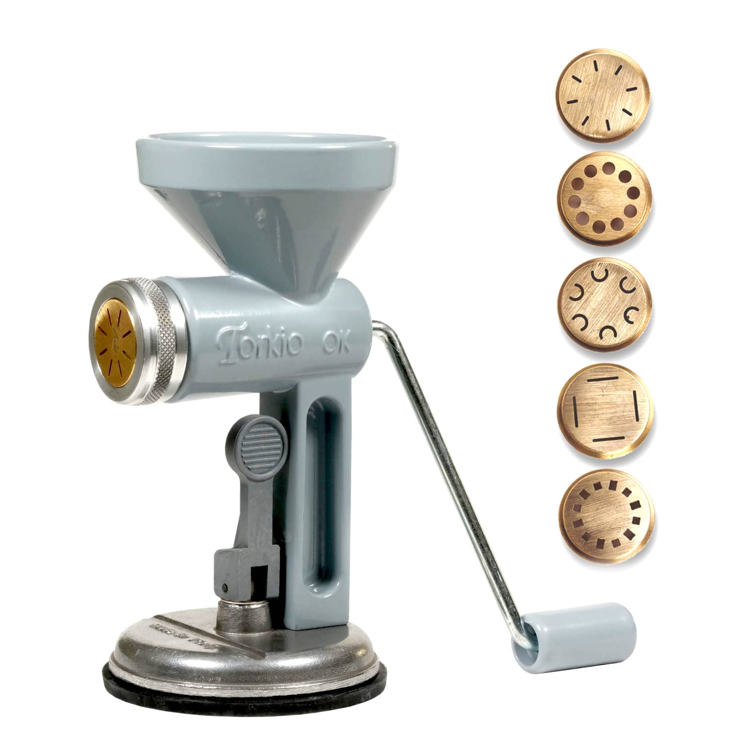 Pasta Press with Suction Cup and 5 Brass Cutters, Passatelli Tool or Machine for Fresh Pasta Manual and Professional | Torkio OK