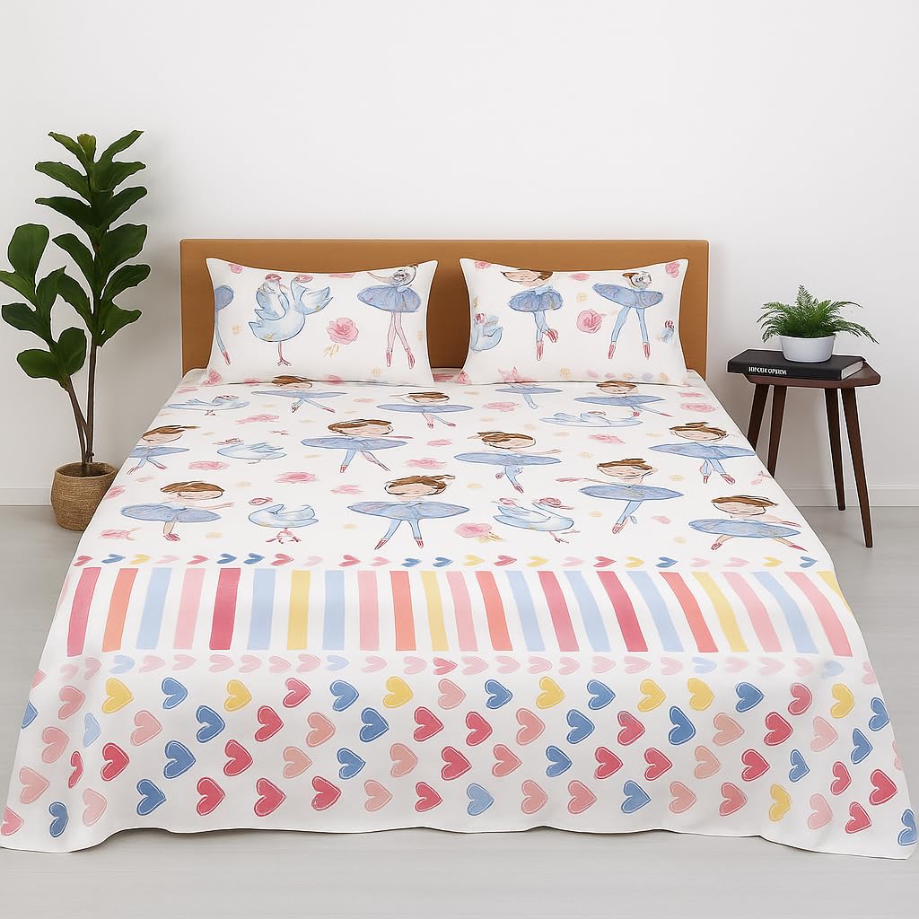 Bhoomi Impex Bed Sheets Brushed Microfiber Floral Patterned Sheet & Pillowcase Sets_King  108X108 Inch, 1800 Tc, White