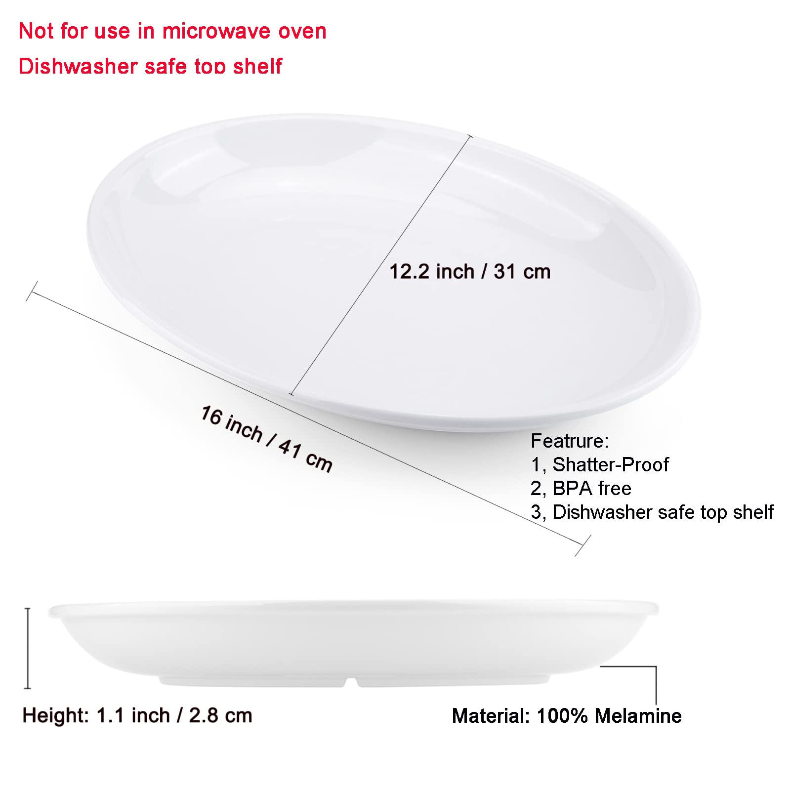 Koxin-Karlu Melamine Large Serving Platter, 16-Inch Oval Serving Plates, White Serving Tray For Entertaining Party, 100% Melamin