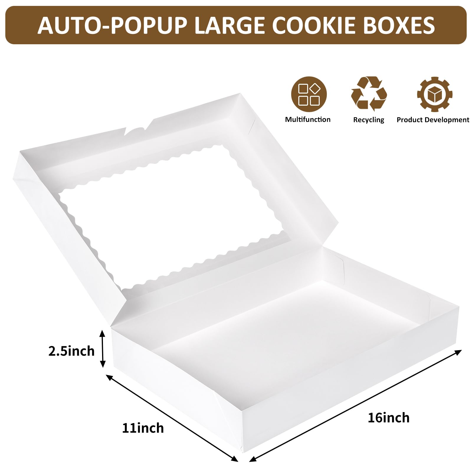 Moretoes 40pcs 16x11x2.5 Inches White Bakery Boxes Cookie Boxes with Window Donut Boxes Auto-Popup Cake Boxes for Pastries  Pies  Muffins  Chocolate Covered Strawberries