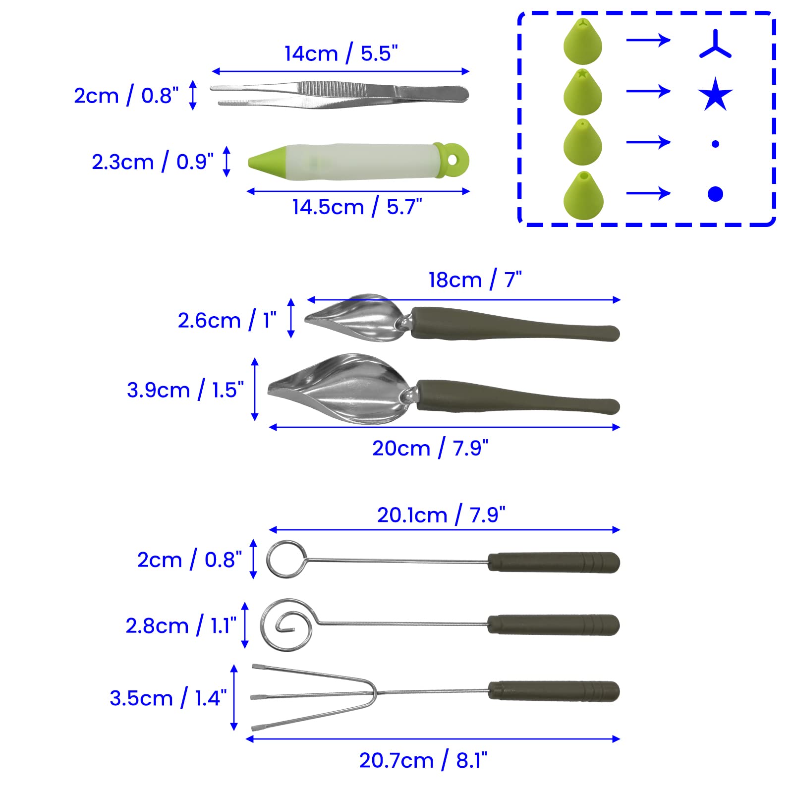 Daily Treasures 7Pcs Diy Decorating Tool Set, 3Pcs Chocolate Dipping Fork Spoons & 2Pcs Culinary Drawing Decorating Spoon With 1