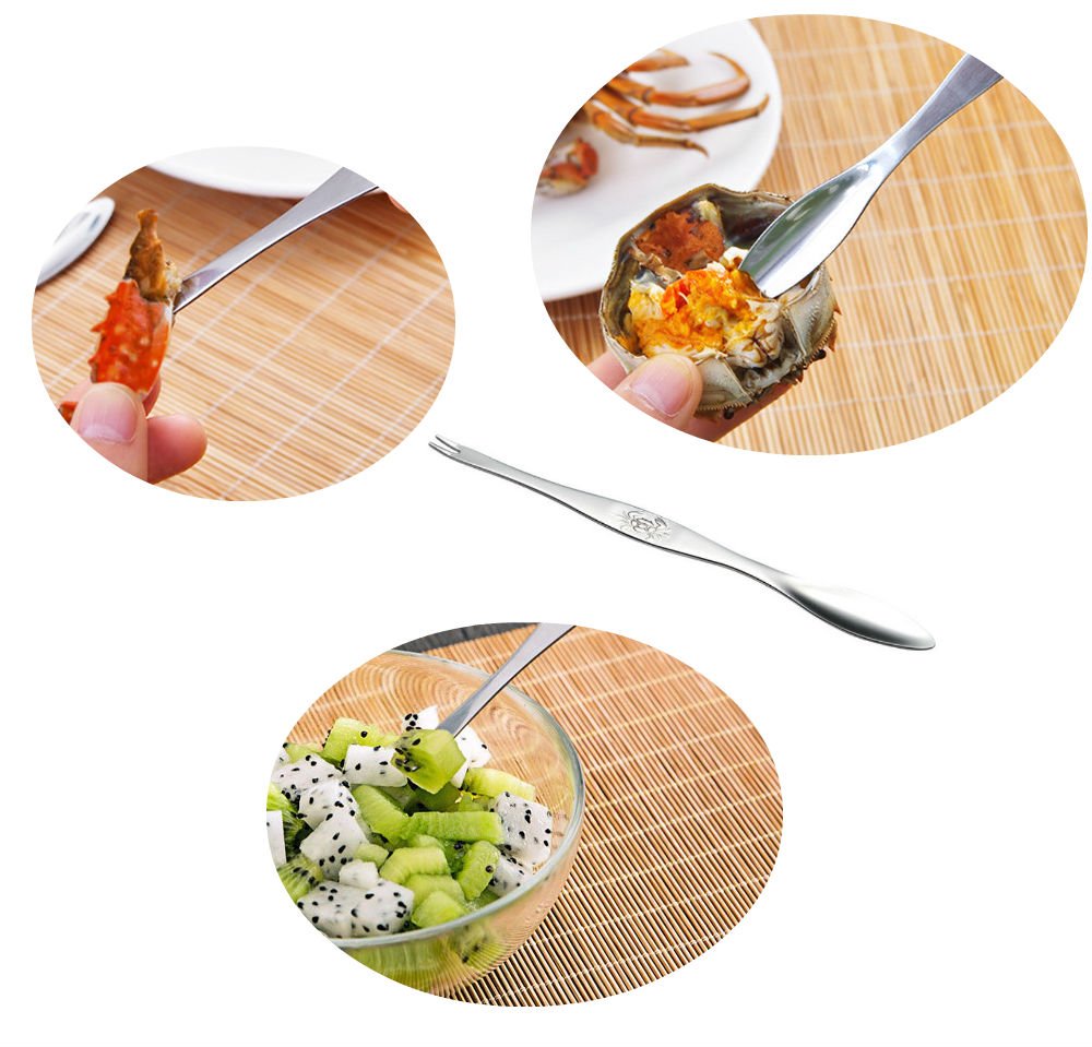Akoak 6 Pcs Seafood Tools,Double Headed 304 Stainless Steel Fork And Spoon For Crab And Lobster