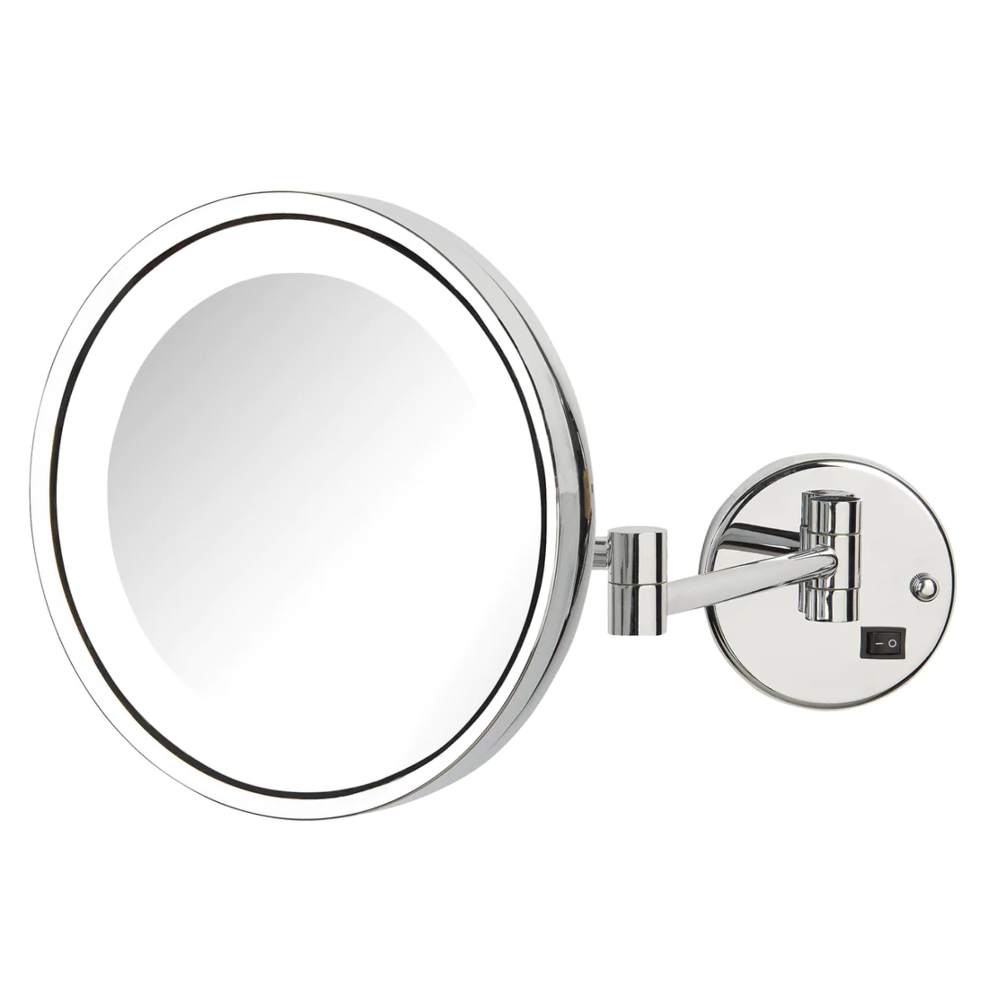 JERDON Lighted Wall-Mounted Makeup Mirror - Makeup Mirror with 5X Magnification & Wall-Mount Arm - 9.5-Inch Diameter Mirror with Chrome Finish Wall Mount - Direct Wire - Model HL1016CLD