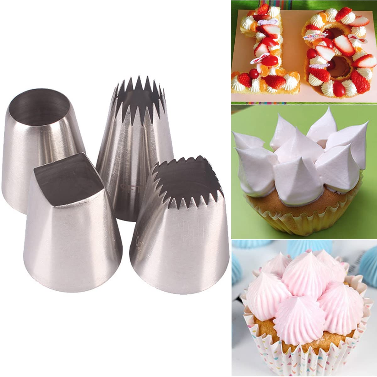 Large Cake Decorating Icing Piping Tip Set With Square Round Frech Star Pastry Tips For Frosting Cake Cupcake Cookie Eclairs Chu