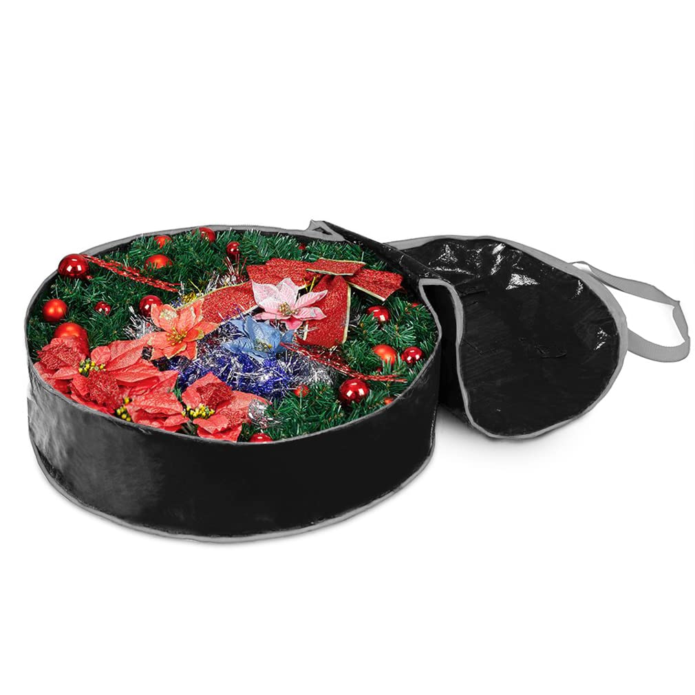 ProPik Wreath Storage Bag 30 '' - Garland Holiday Container Tear Resistant Material - Easy Storage Featuring Heavy Duty Handles and Transparent Card Slot 30? X 30? X 8? (Black)