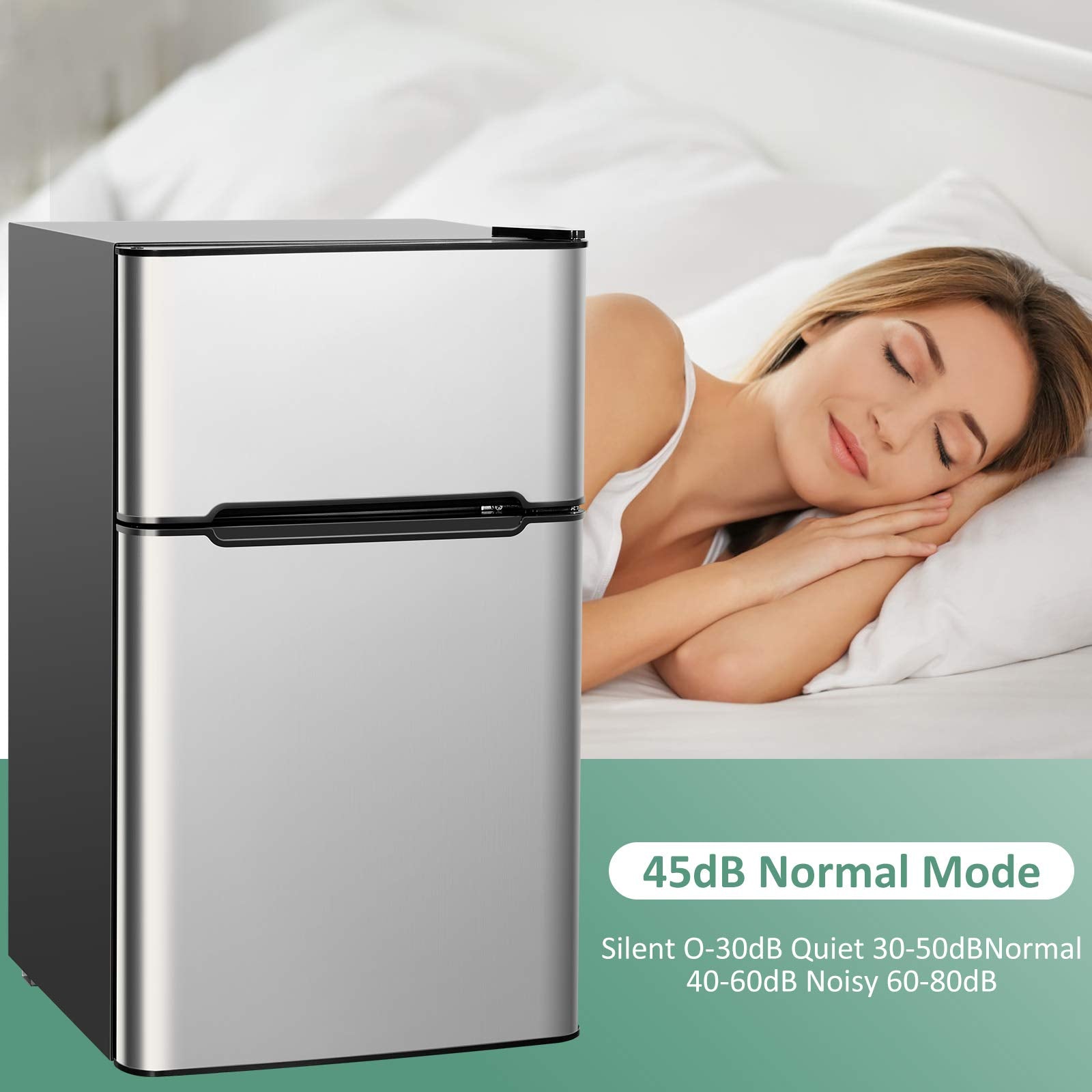 Arlime Compact Refrigerator, 3.2 Cu Ft. Unit 2-Door Mini Freezer Cooler Fridge With Reversible Door, Removable Glass Shelves, Me