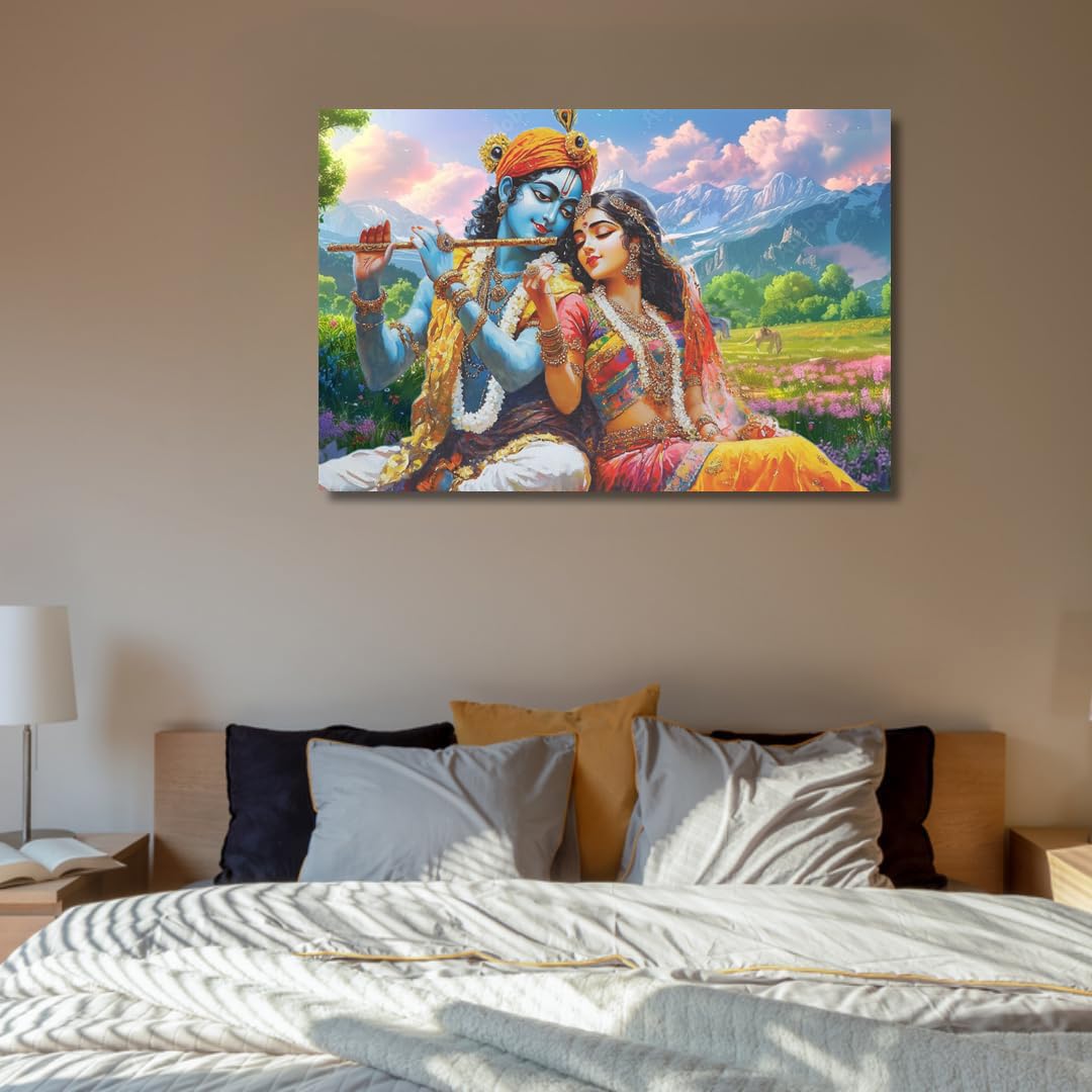 Eurotex Canvas Radha Krishna Wall Painting For Living Room, Bedroom, Hotels, Office - Big Size Elegant Wall Art For Home Decorat