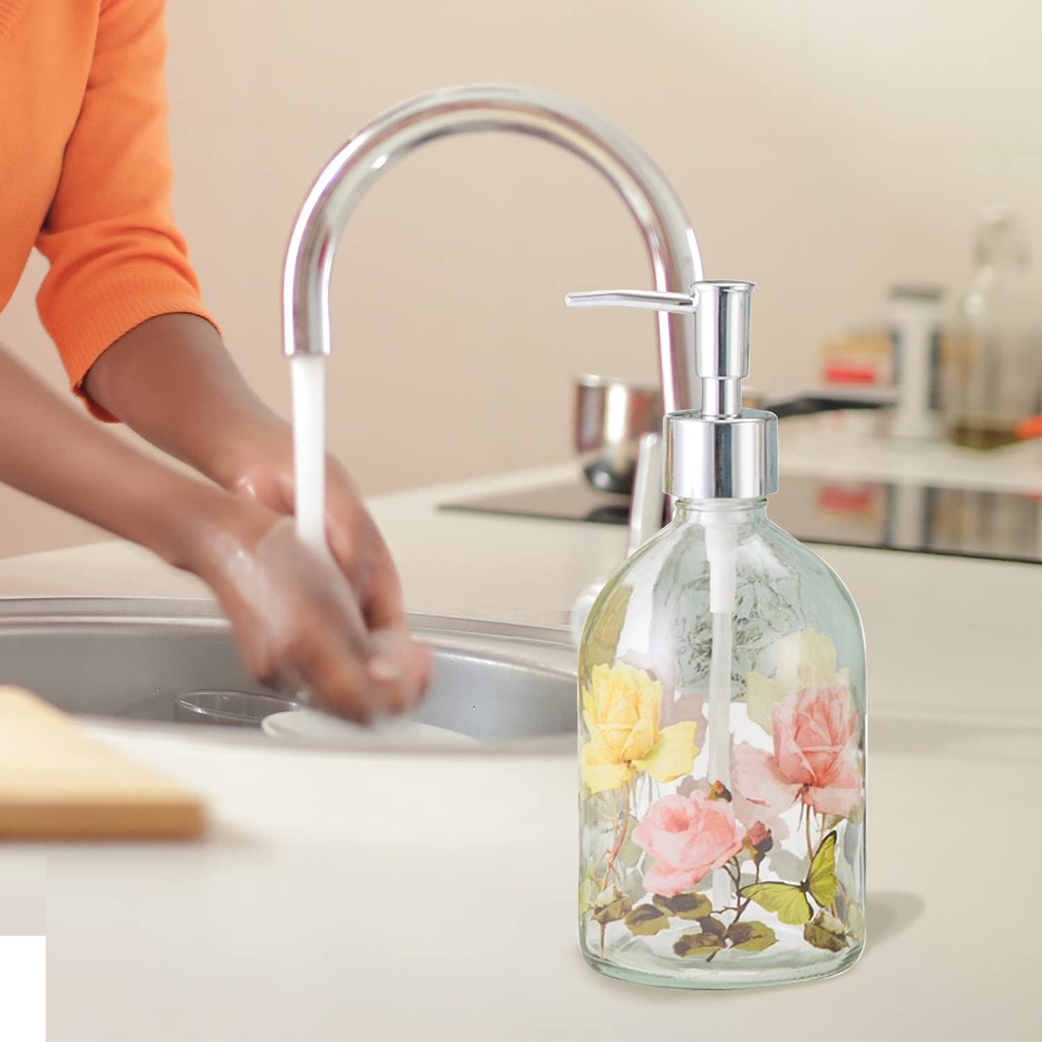 Glass Soap Dispenser Bottle With Pump,Refillable Liquid Hand Soap Dispenser For Bathroom, Kitchen Soap Dispenser 17 Oz