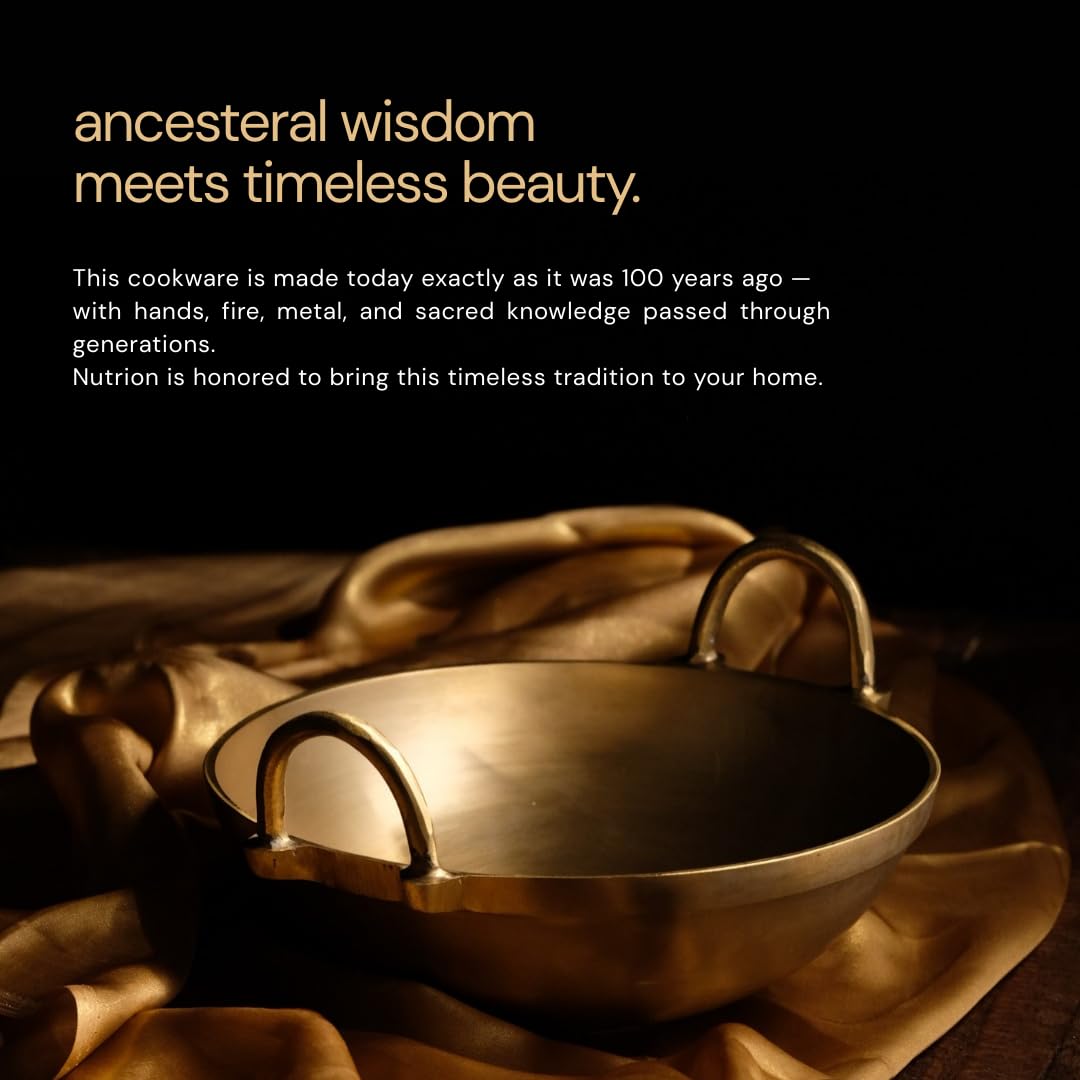 NUTRION Pure Bronze Kadai 4.5 Litre Traditional Indian Cooking Pot with Health-Boosting Properties/Free of Toxins-30 cm