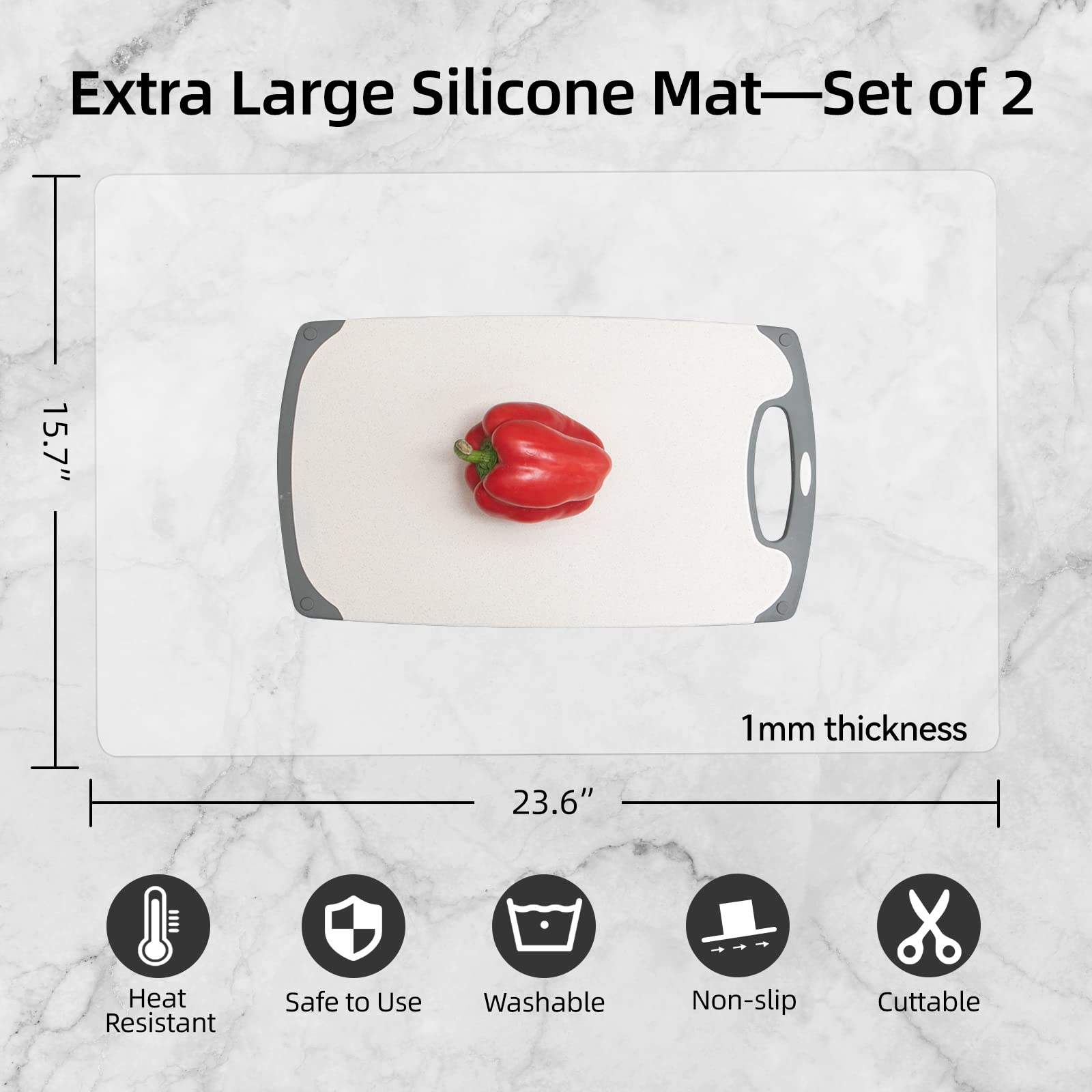 2 Pack Silicone Mats for Kitchen Counter  Treerit Non-slip Waterproof Large Countertop Protector Mat  Heat Resistant Mat  Silicone Craft Mat  Silicone Placemat  23.62 x 15.75 Inches  Translucent