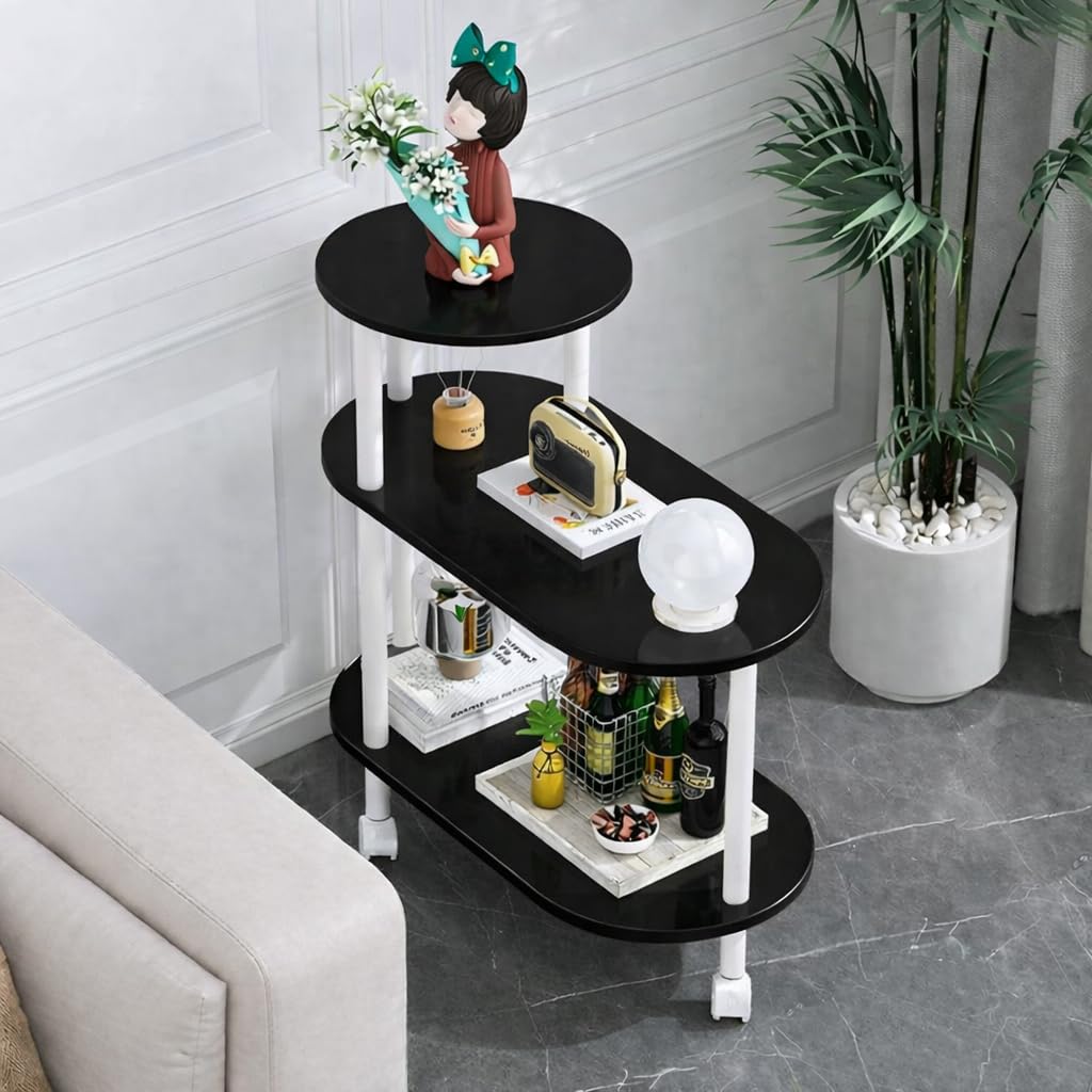 Mtank Modern 3Tier Oval Side Table With Storage | Movable Sofa End Table For Living Room & Bedroom | MultiPurpose Side Table W