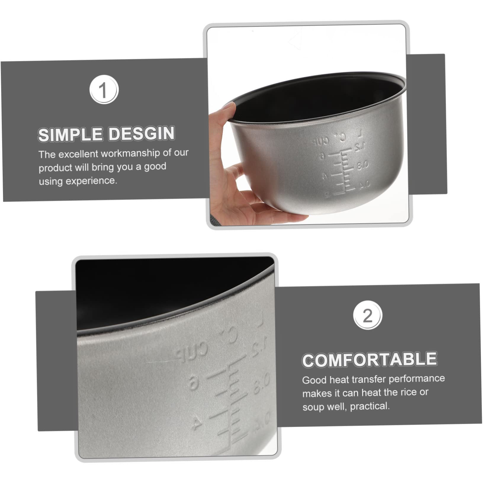 Kichouse Rice Cooker Liner Stainless Steel Stock Pot Interior Accessories Cup Cake Liner 1 Set Cooker Pot Replacement Inner Cook