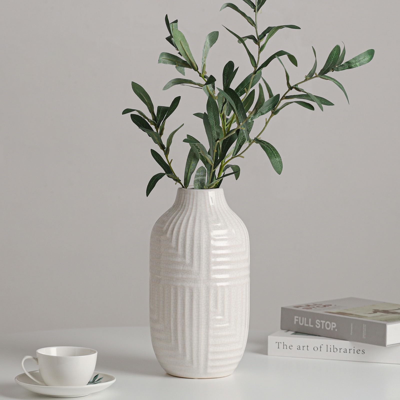 hjn hjn White Vase -Flower Vase for Decor,White Ceramic Vase for Table,Modern Decor Vases for Living Room/Bookshelf/Mantel/Home 