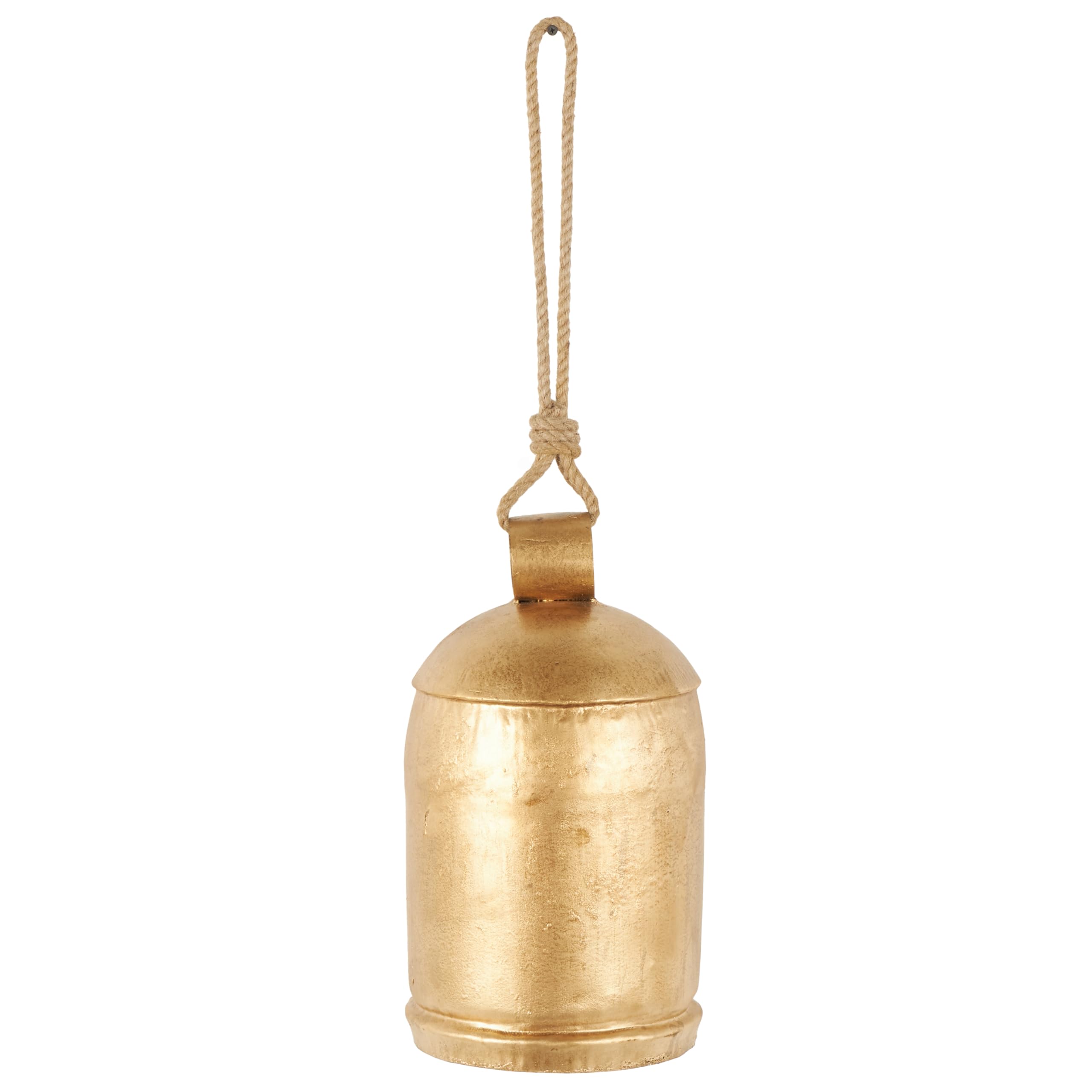 Deco 79 Metal Indoor Outdoor Decorative Bell Meditation Bell with Jute Hanging Rope, Cow Bell 9 x 9 x 17, Gold