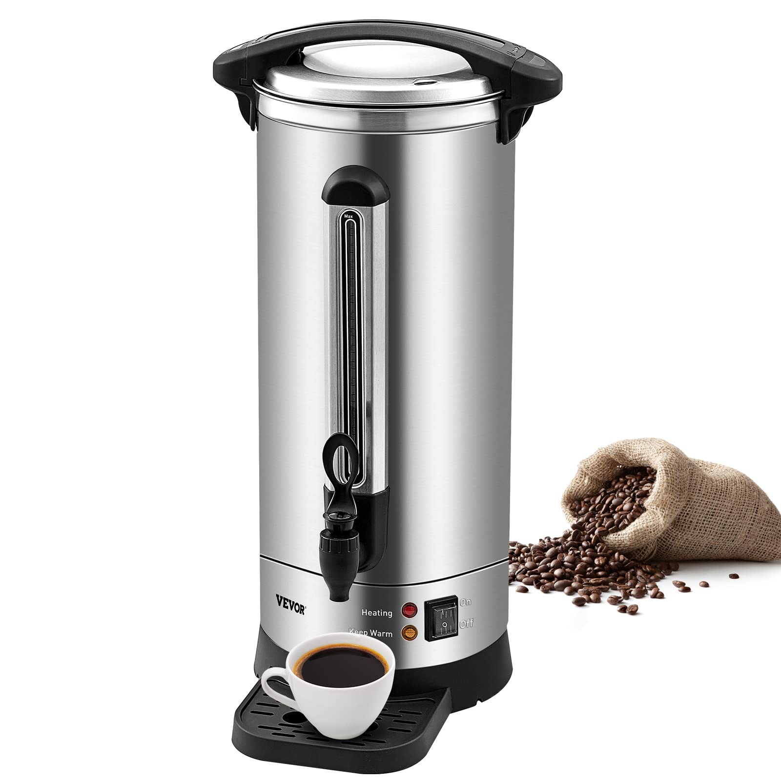 VEVOR Commercial Coffee Urn, 110Cups/16.5L Stainless Steel Large Coffee Dispenser, 1500W 110V Electric Coffee Maker Urn For Quic