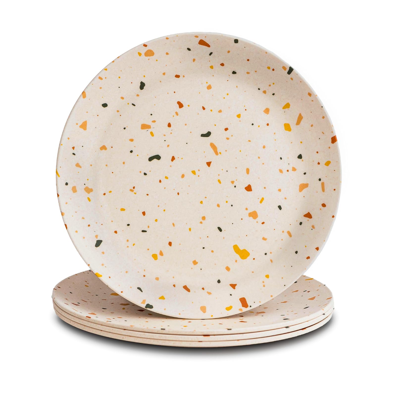 Nook Theory 4 Pack Reusable Bamboo Plates - Non-Toxic Toddler and Kids Plate, Dishwasher Safe, Not Microwavable Dinnerware (Cele