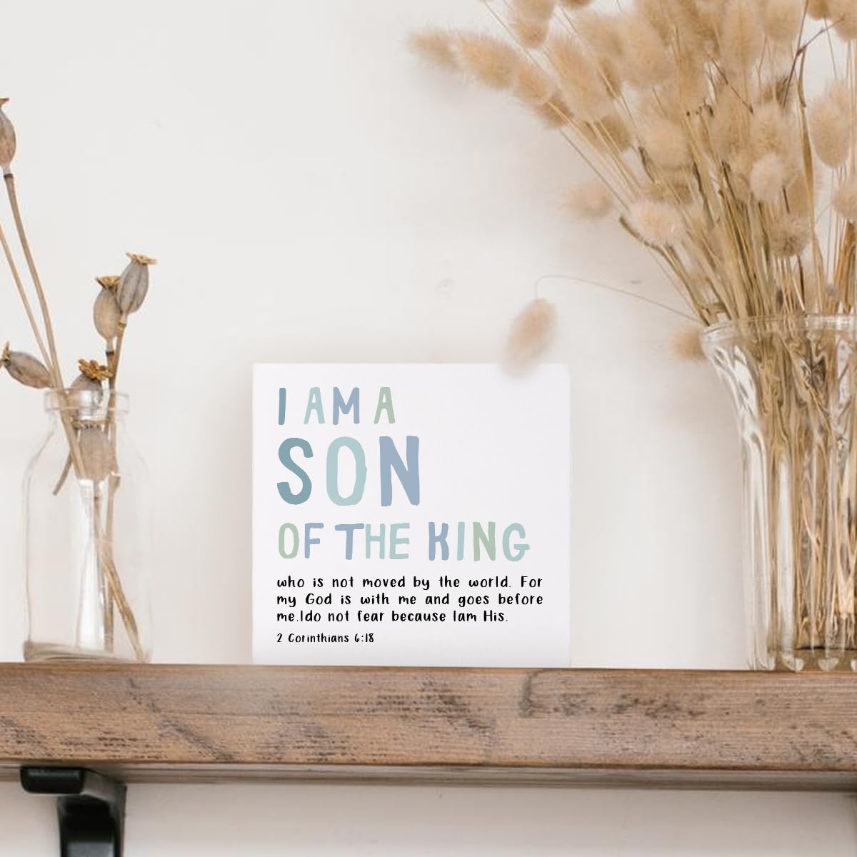 FLVGE Boy Nursery Decor, I Am A Son of The King Wooden Box Block Sign, Bible Verse Sign, 2 Corinthians 6:18 Scripture Decor for