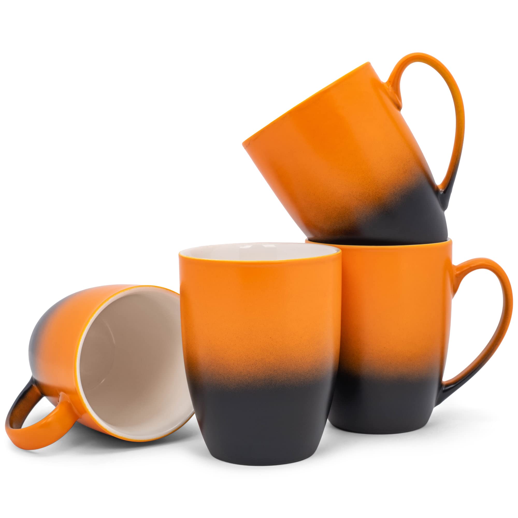Elanze Designs Orange Black Two Toned Ombre Matte 12 ounce Ceramic Stoneware Coffee Cup Mugs Set of 4